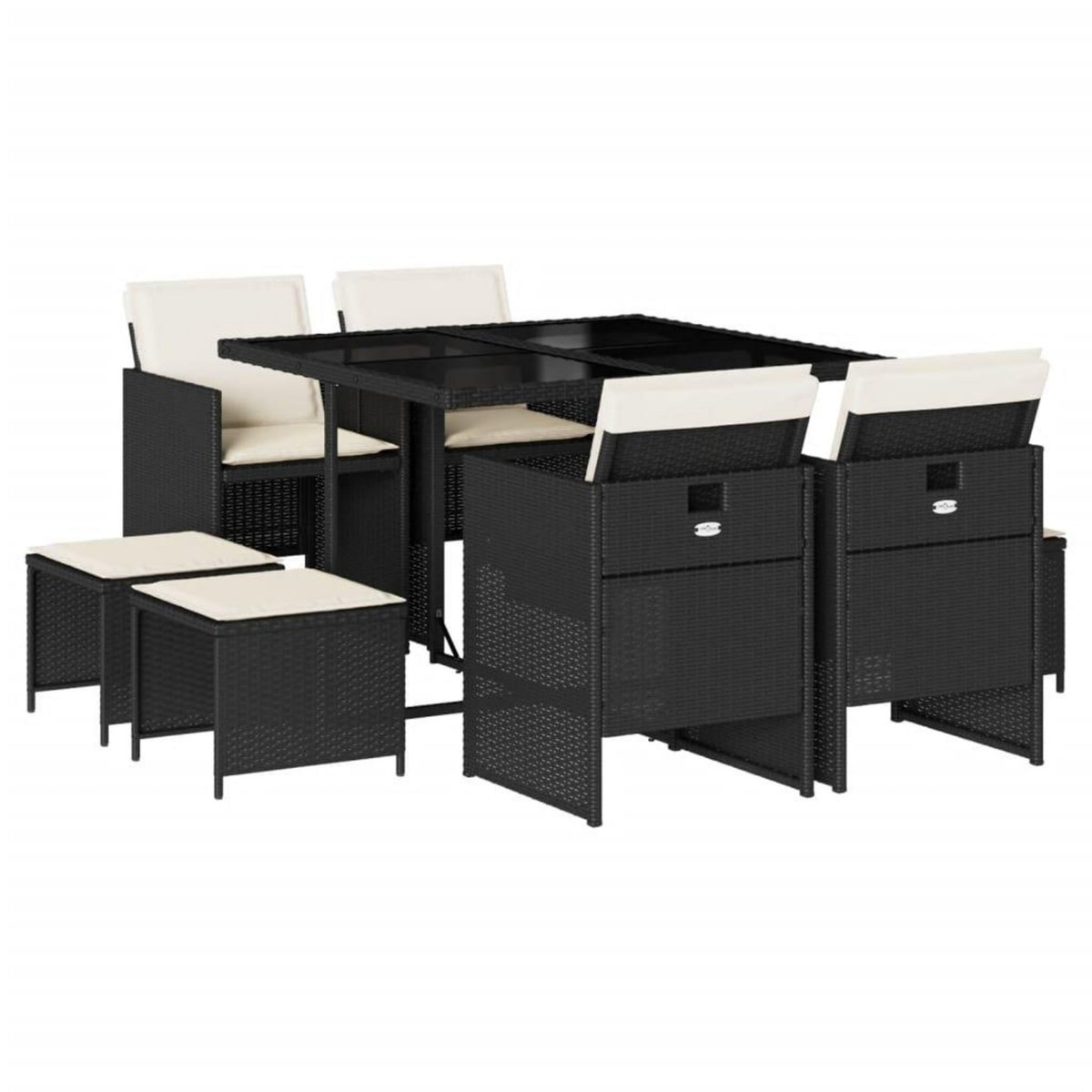 VIDAXL Ensemble a manger de jardin 9pcs coussins noir resine tressee