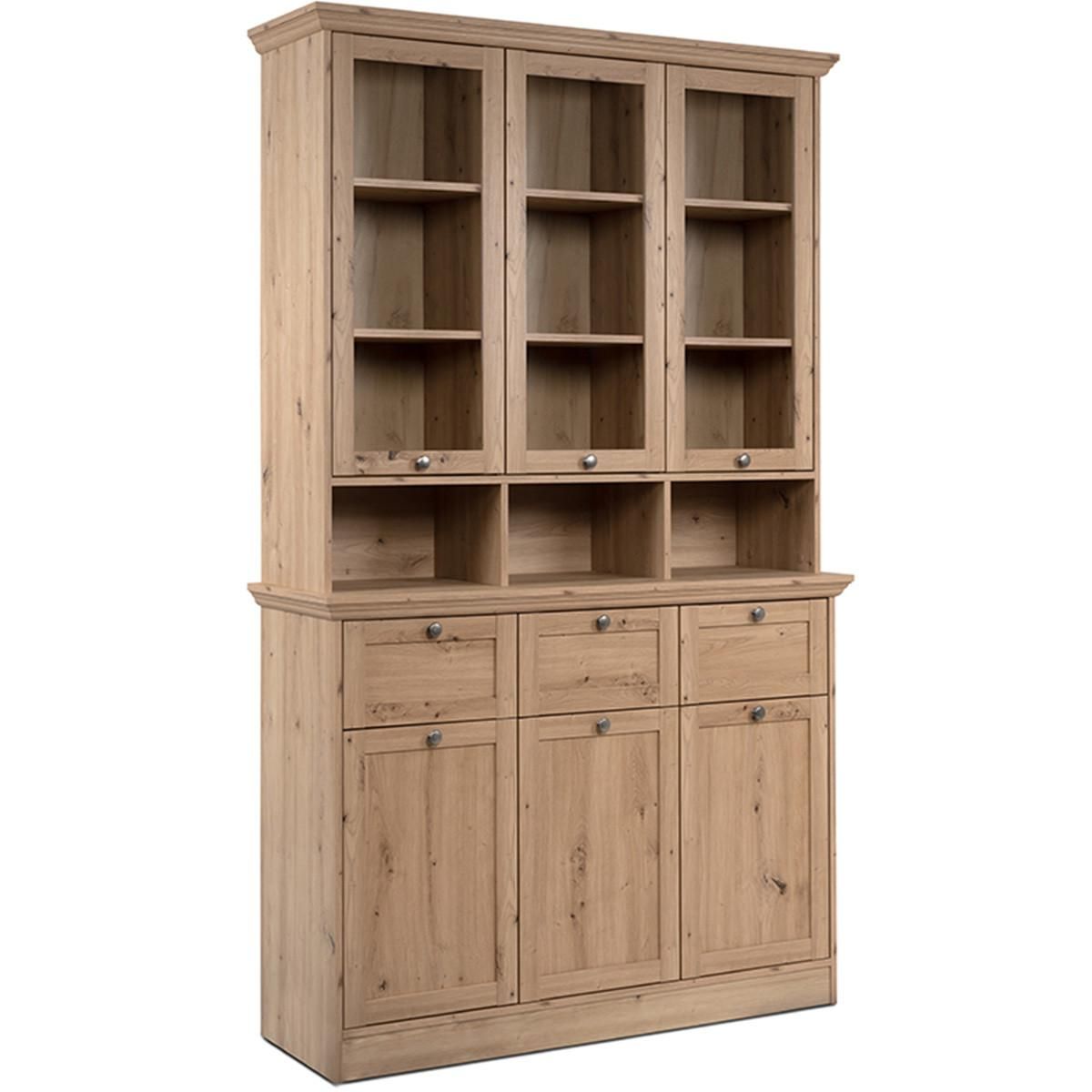 HOMIFAB Buffet haut 6 portes 3 tiroirs effet chêne 120 cm - Saga