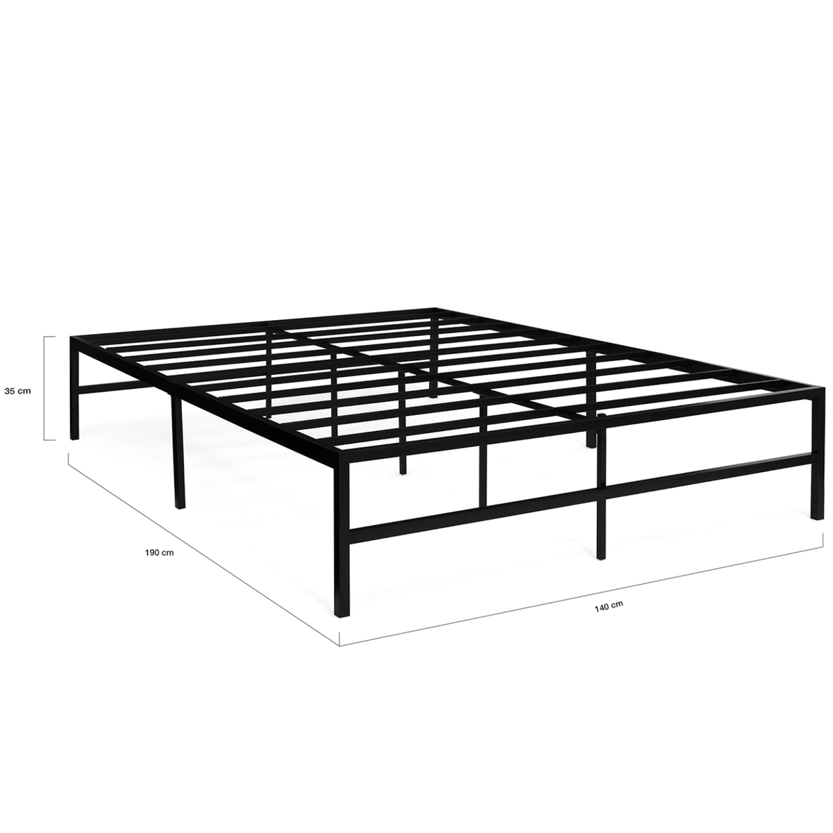 ID MARKET Cadre de lit double TULSA 140x190 cm sommier plateforme en métal noir 35 cm