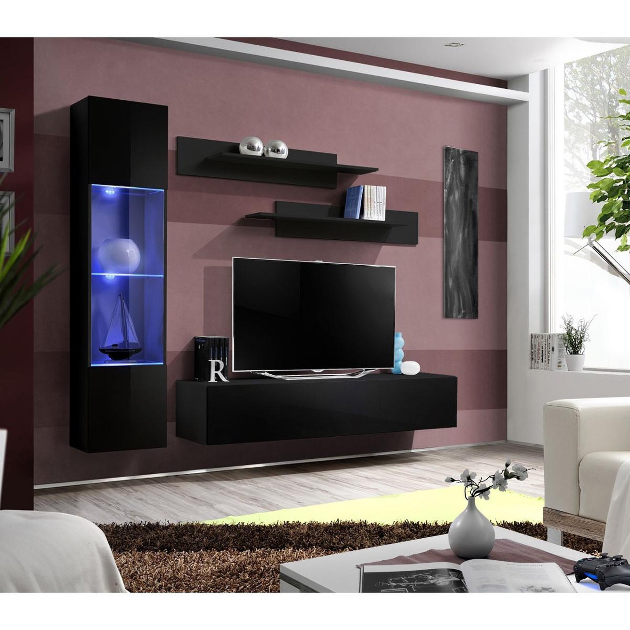 Voir la diapositive 4 : Paris Prix Ensemble meuble tv mural  fly g3  210cm noir