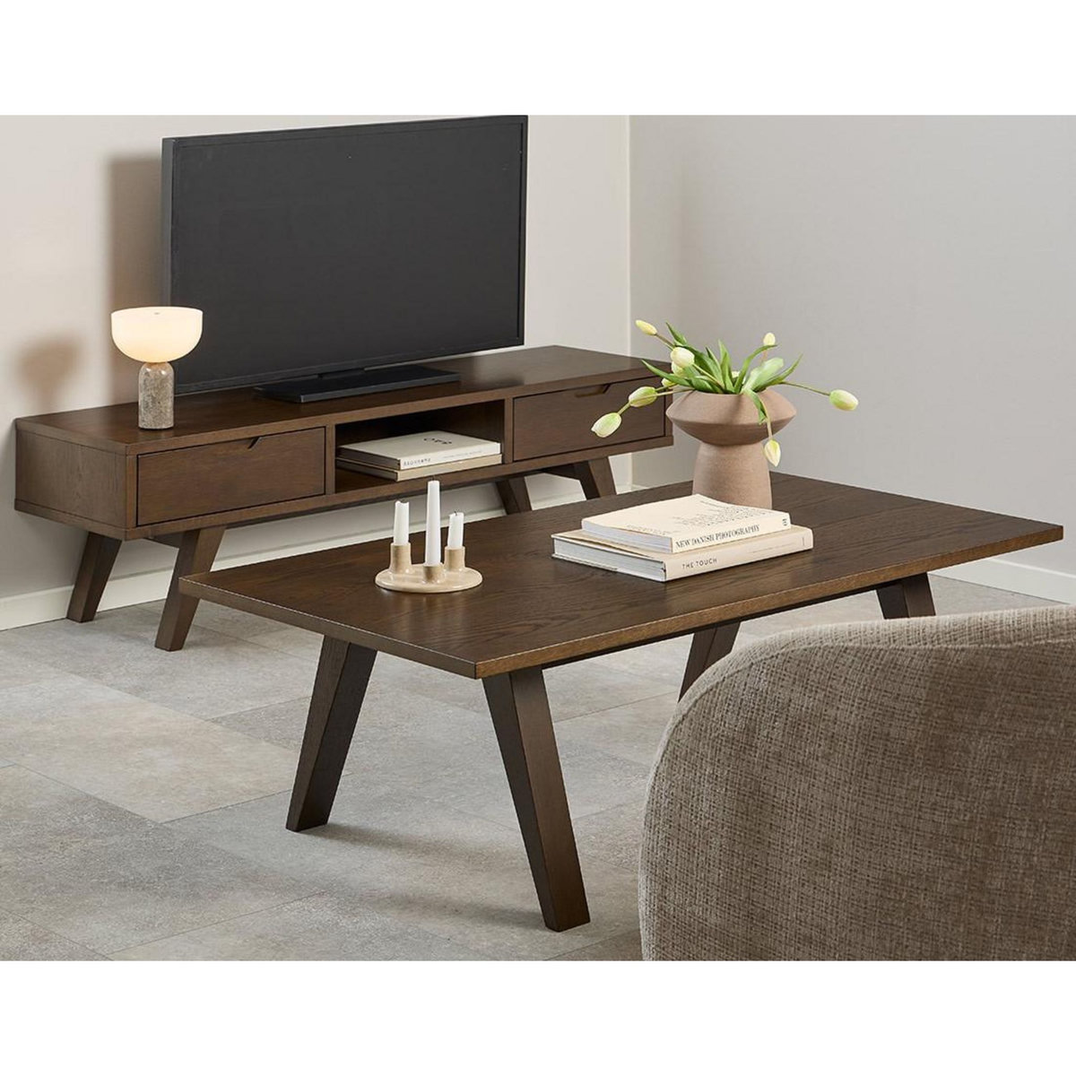 LISA DESIGN Pauline - table basse effet bois - chêne foncé - 130 cm