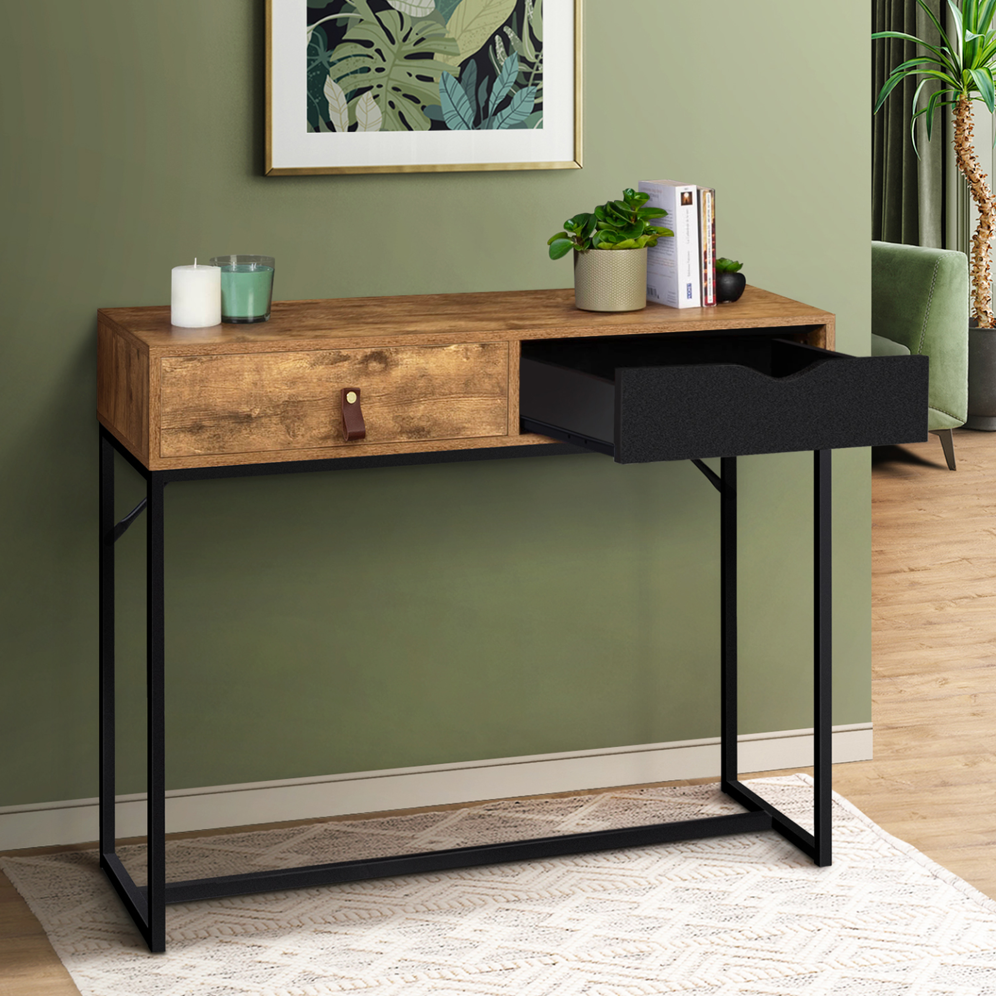 Voir la diapositive 3 : ID MARKET Console 2 tiroirs chicago design industriel