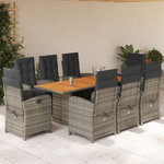 VIDAXL Ensemble a manger de jardin 9 pcs coussins gris resine tressee