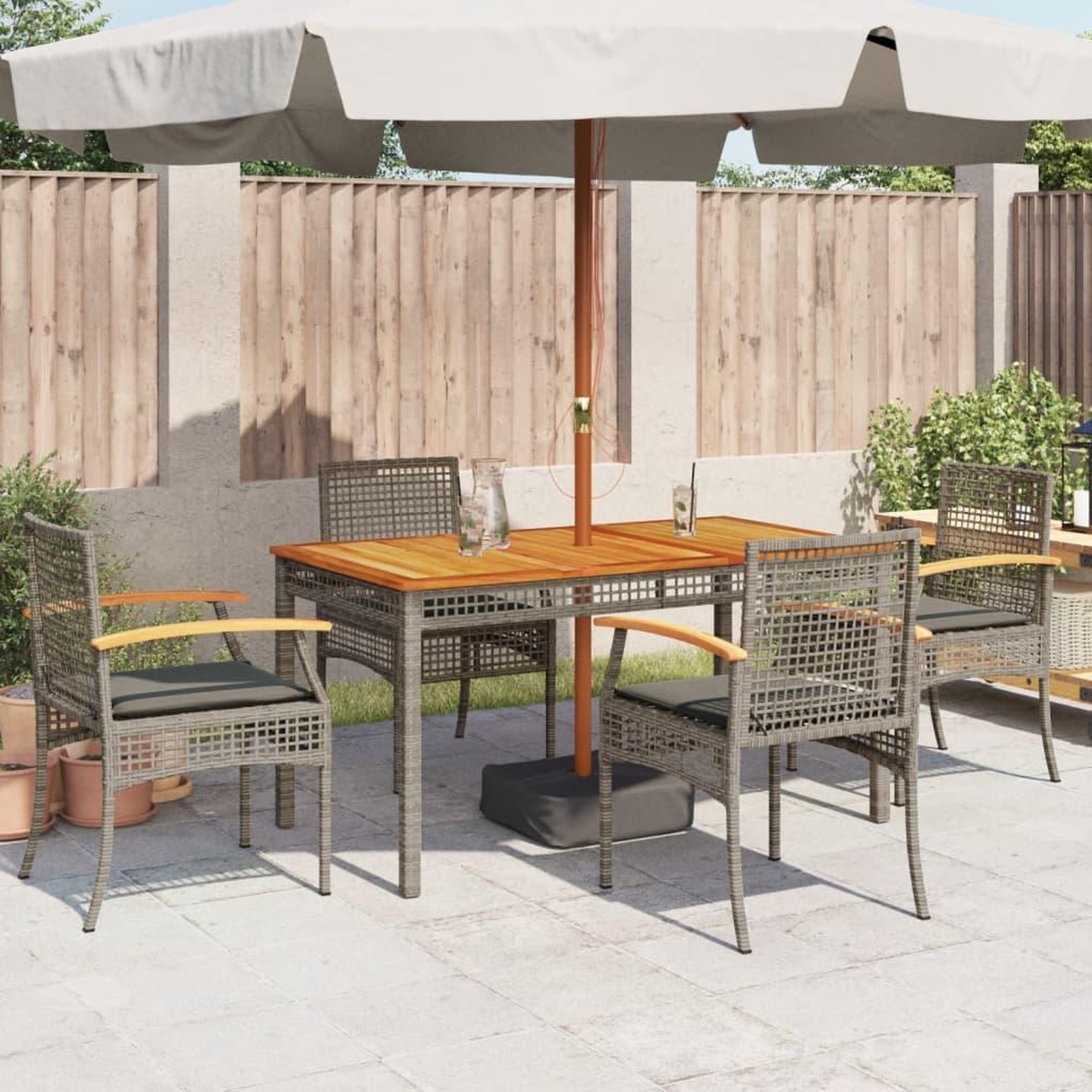 Voir la diapositive 3 : VIDAXL Chaises de jardin coussins lot de 4 gris resine tressee acacia
