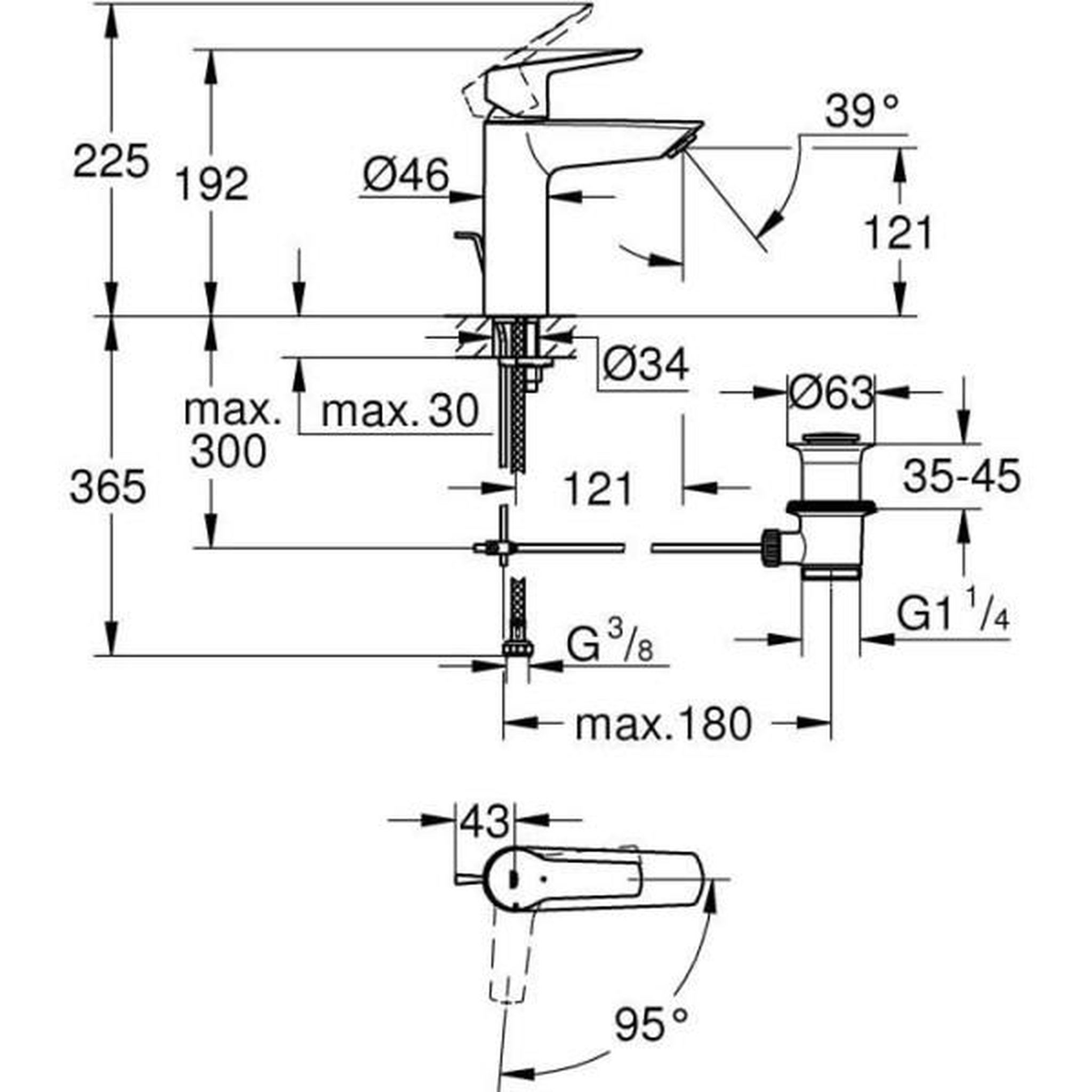 Voir la diapositive 5 : Grohe Mitigeur lavabo GROHE Quickfix Start 2021 avec tirette et vidage taille M