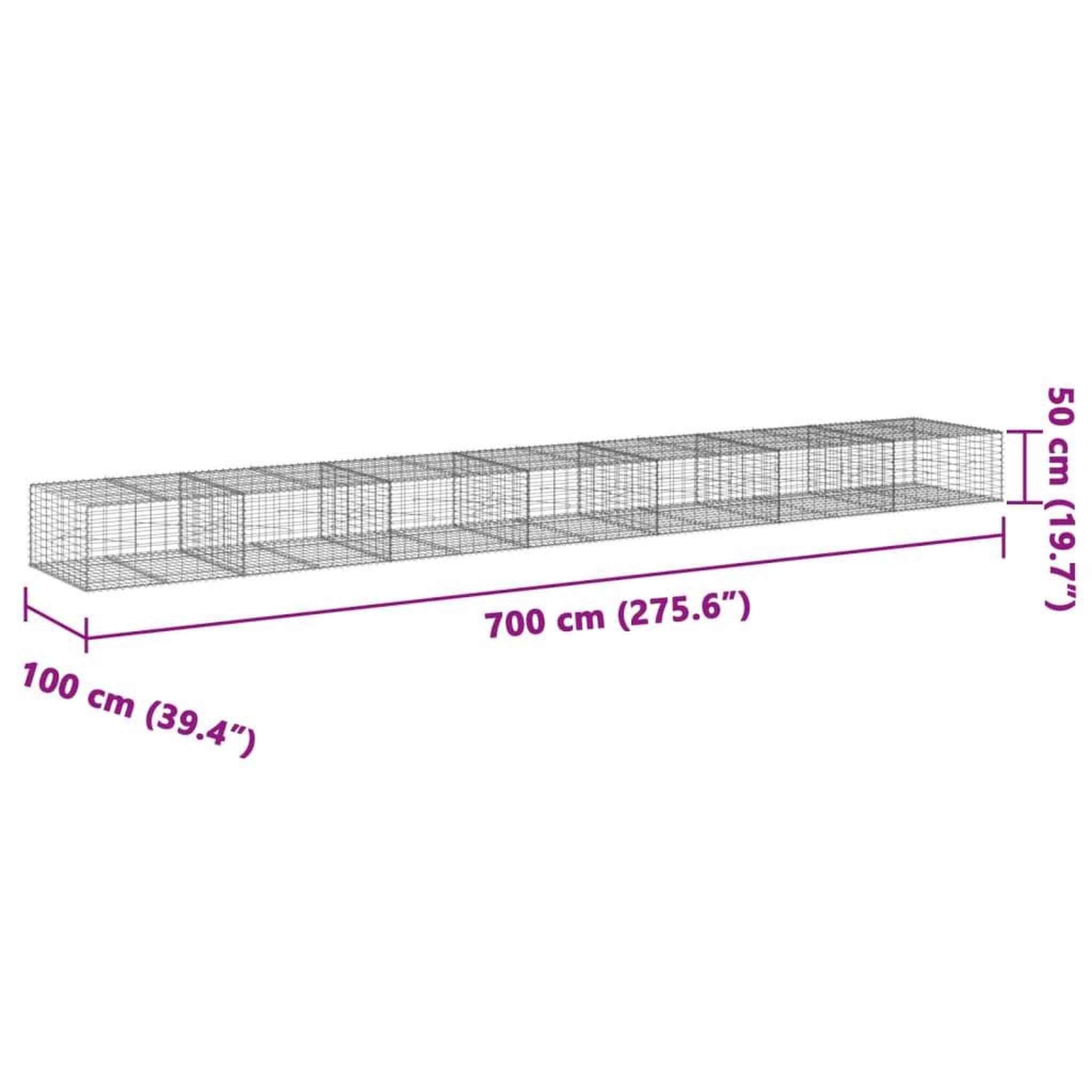 Voir la diapositive 6 : VIDAXL Panier gabion avec couvercle 700x100x50 cm fer galvanise