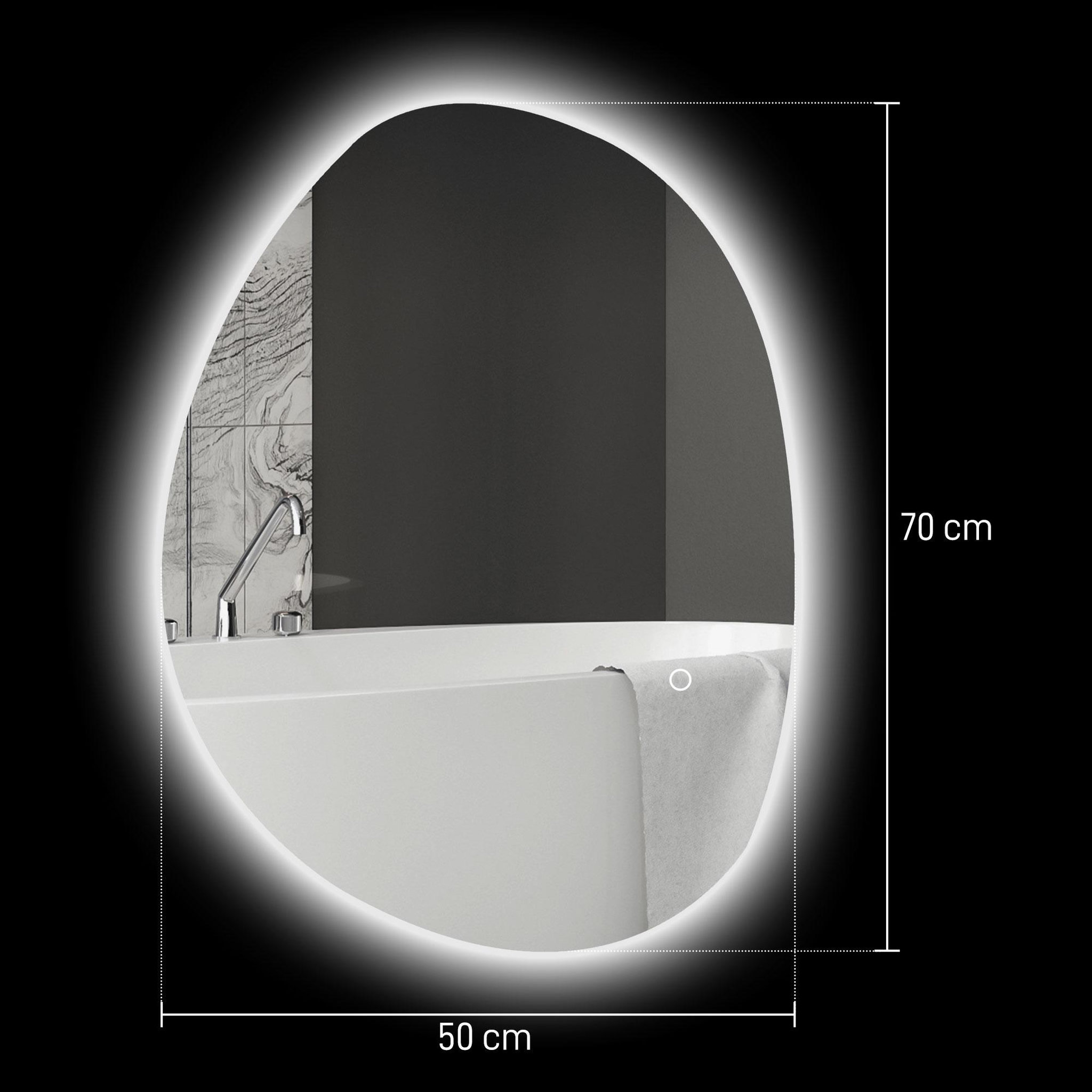 Voir la diapositive 3 : HOMCOM Miroir salle de bain design avec éclairage led - miroir asymétrique 70 x 50 cm - tactile, réglable, anti-buée - verre trempé