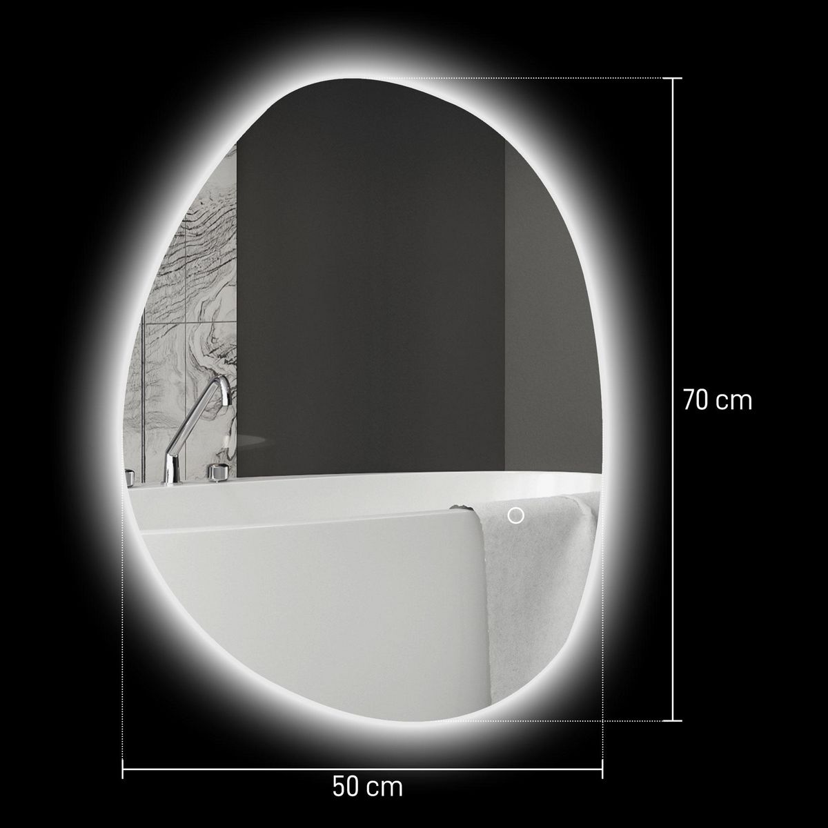 HOMCOM Miroir salle de bain design avec éclairage LED - miroir asymétrique 70 x 50 cm - tactile, réglable, anti-buée - verre trempé
