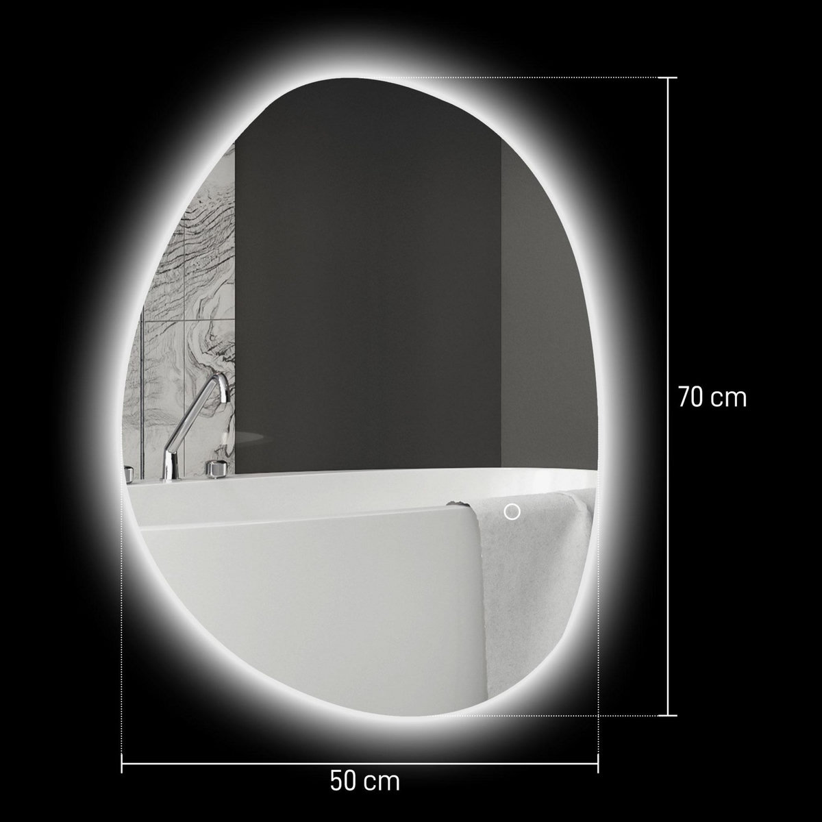 HOMCOM Miroir salle de bain design avec éclairage LED - miroir asymétrique 70 x 50 cm - tactile, réglable, anti-buée - verre trempé