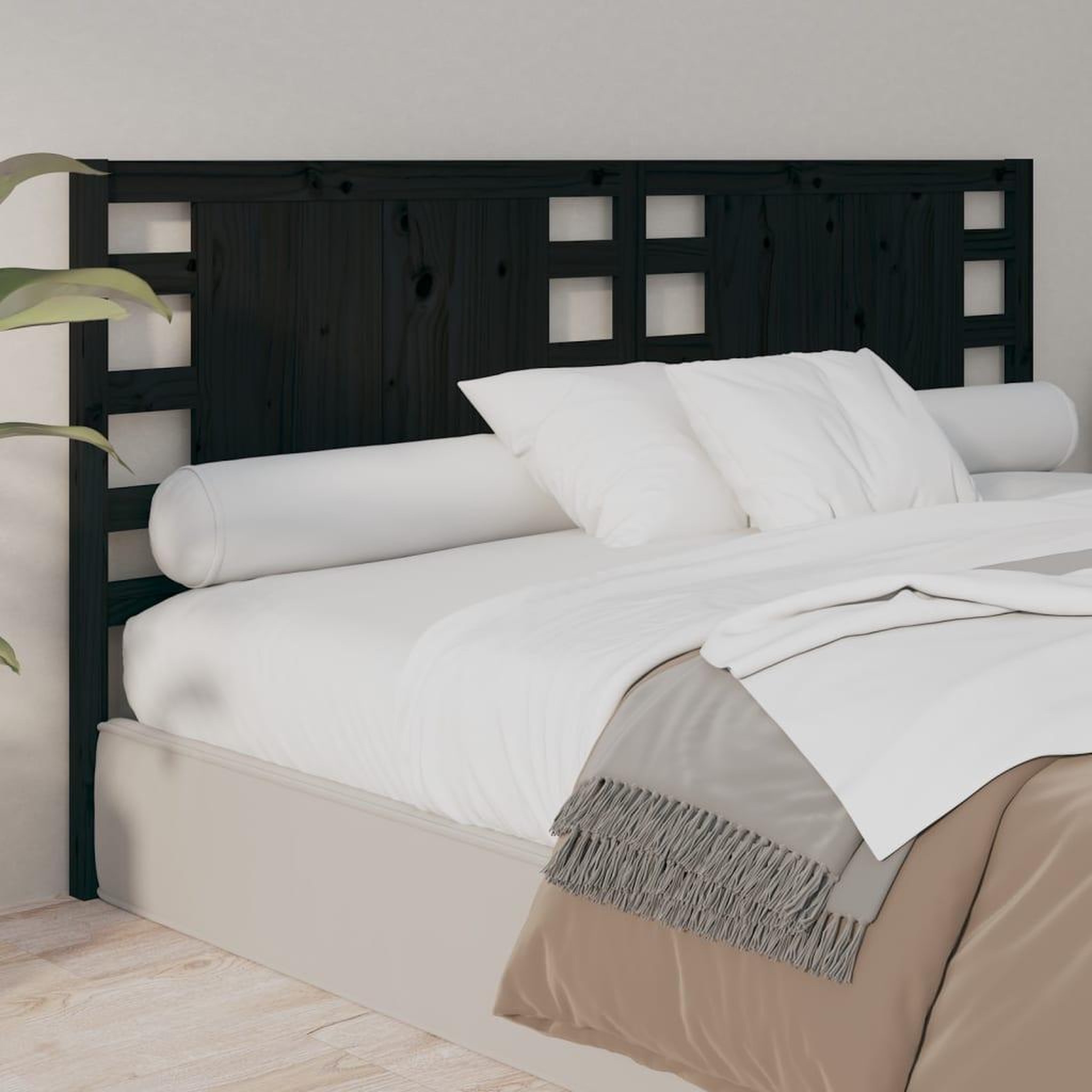 Voir la diapositive 4 : VIDAXL Tete de lit Noir 146x4x100 cm Bois massif de pin