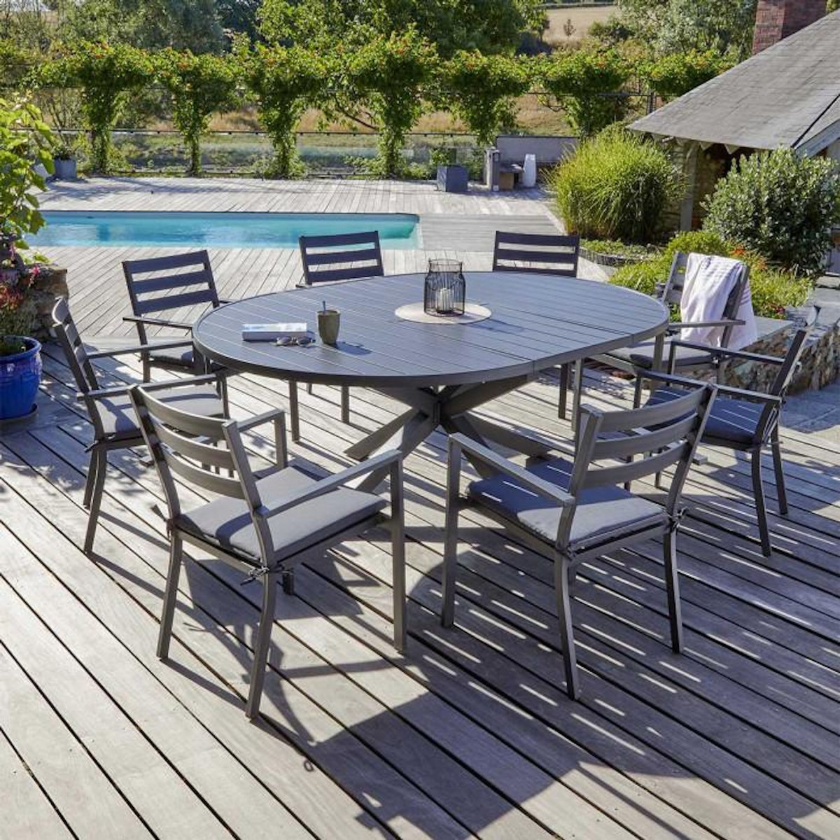 Paris Prix Ensemble Table de jardin Extensible & 8 Fauteuils  Pelosa  145-199cm Gris Anthracite
