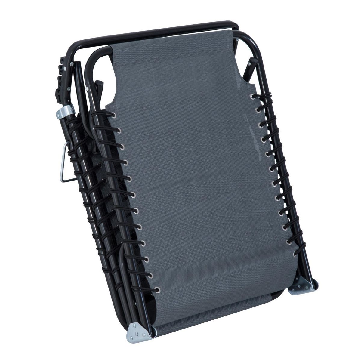 OUTSUNNY Bain de soleil transat pliable dossier inclinable multi-positions acier thermoplastique lacets élastiques noir textilène gris