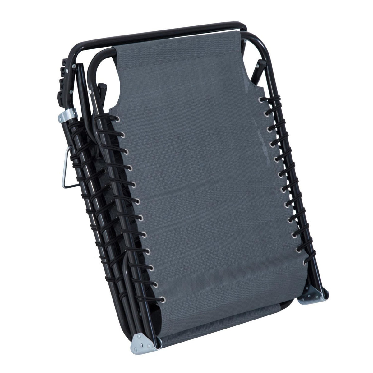 OUTSUNNY Bain de soleil transat pliable dossier inclinable multi-positions acier thermoplastique lacets élastiques noir textilène gris