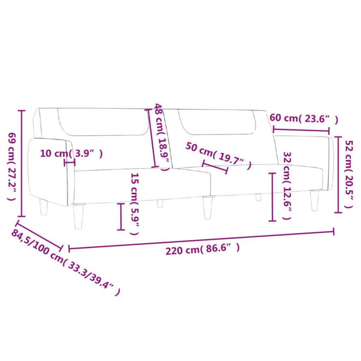 VIDAXL Canape-lit a 2 places rouge bordeaux tissu