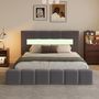 Voir la diapositive 3 : CONCEPT USINE Lit nuage coffre LED 160x200cm velours gris avec tête de lit et sommier OMAHA