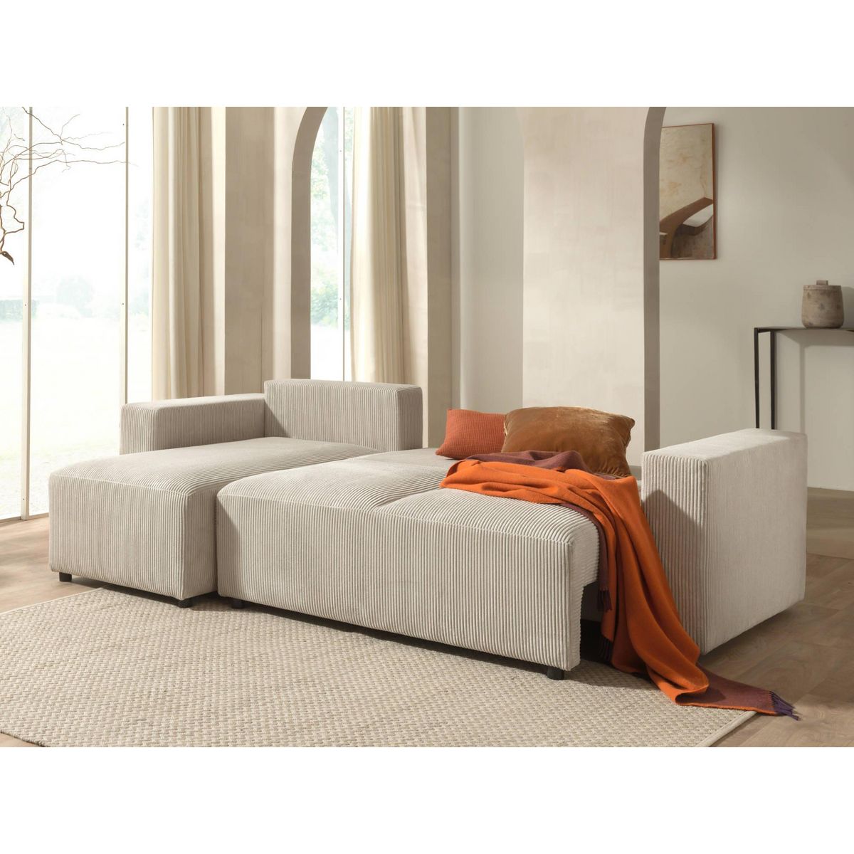 LISA DESIGN Livy - canapé d'angle convertible et coffre - réversible - en velours côtelé - 4 places