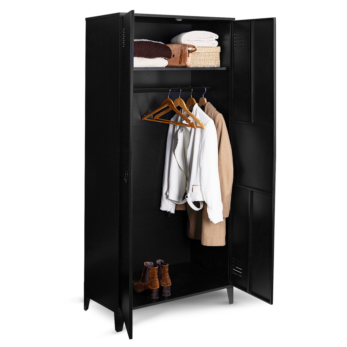 ID MARKET Armoire vestiaire penderie ESTER 2 portes métal noir design industriel