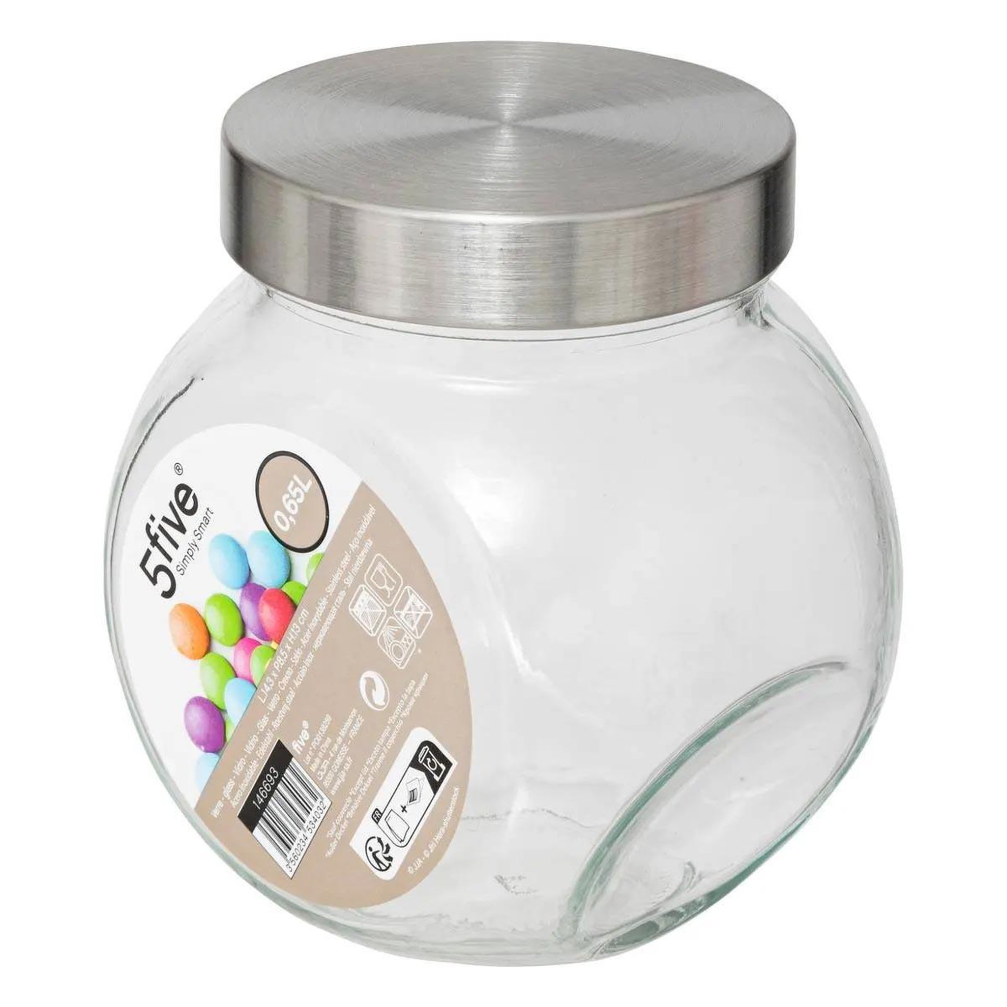 Voir la diapositive 3 : FIVE Bocal en verre  bonbons  650ml transparent