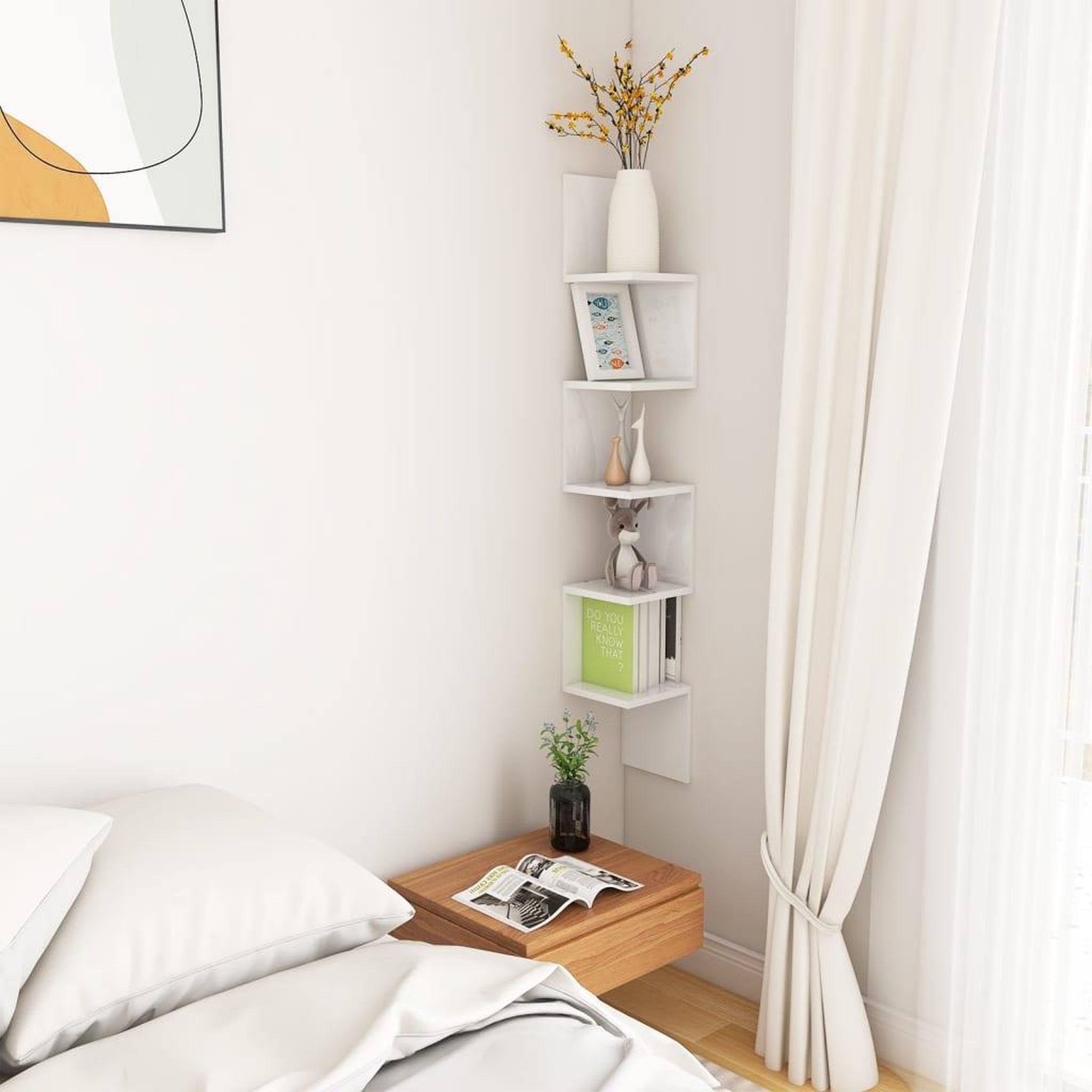 Voir la diapositive 5 : VIDAXL Etagere d'angle murale Blanc brillant Bois d'ingenierie
