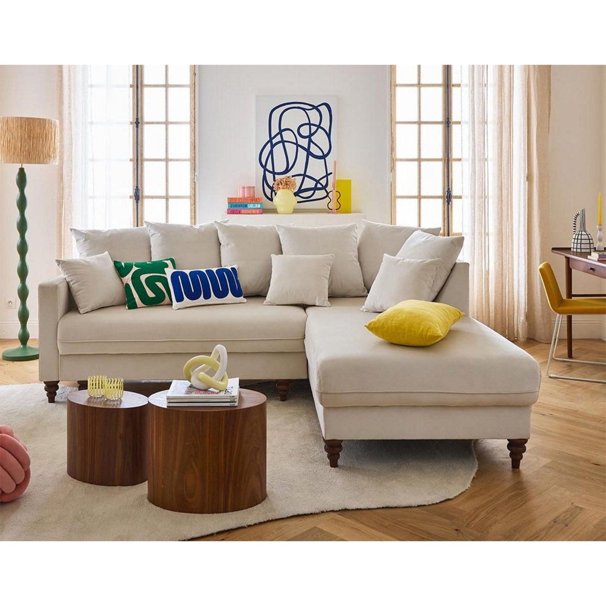 BEST MOBILIER Flamingo - canapé d'angle droit 4 places convertible en velours