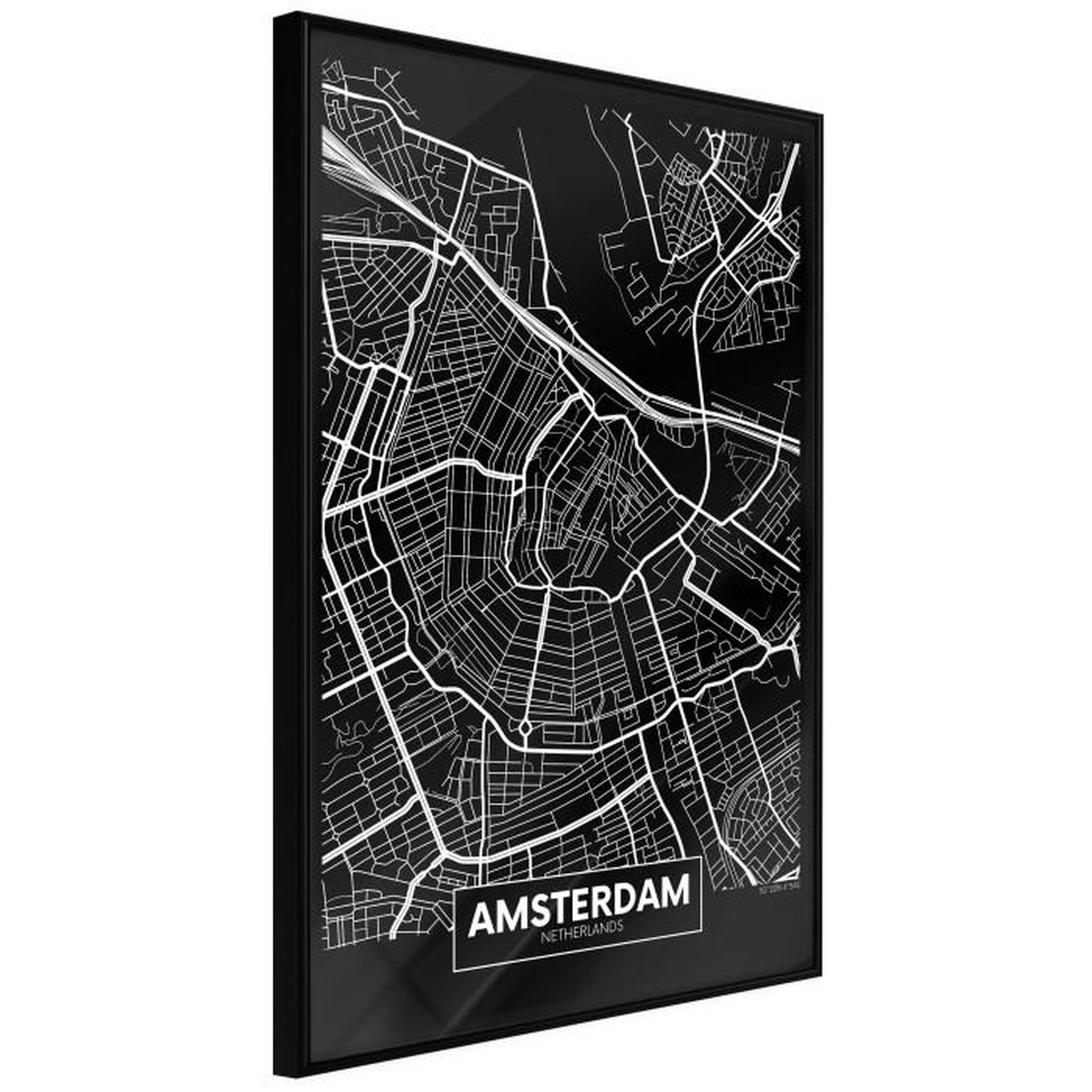 Paris Prix Affiche Murale Encadrée  City Map Amsterdam Dark. Coloris disponibles : Jaune, Noir
