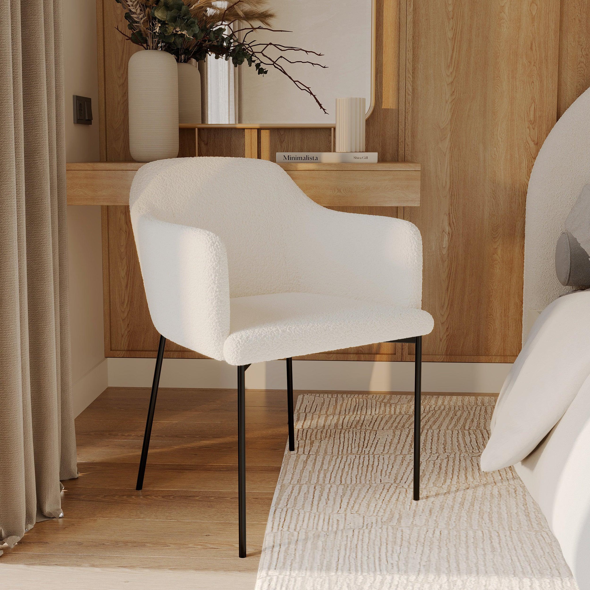 Voir la diapositive 2 : MAISON PAVANE Fauteuil blanc en tissu effet laine bouclette-glam