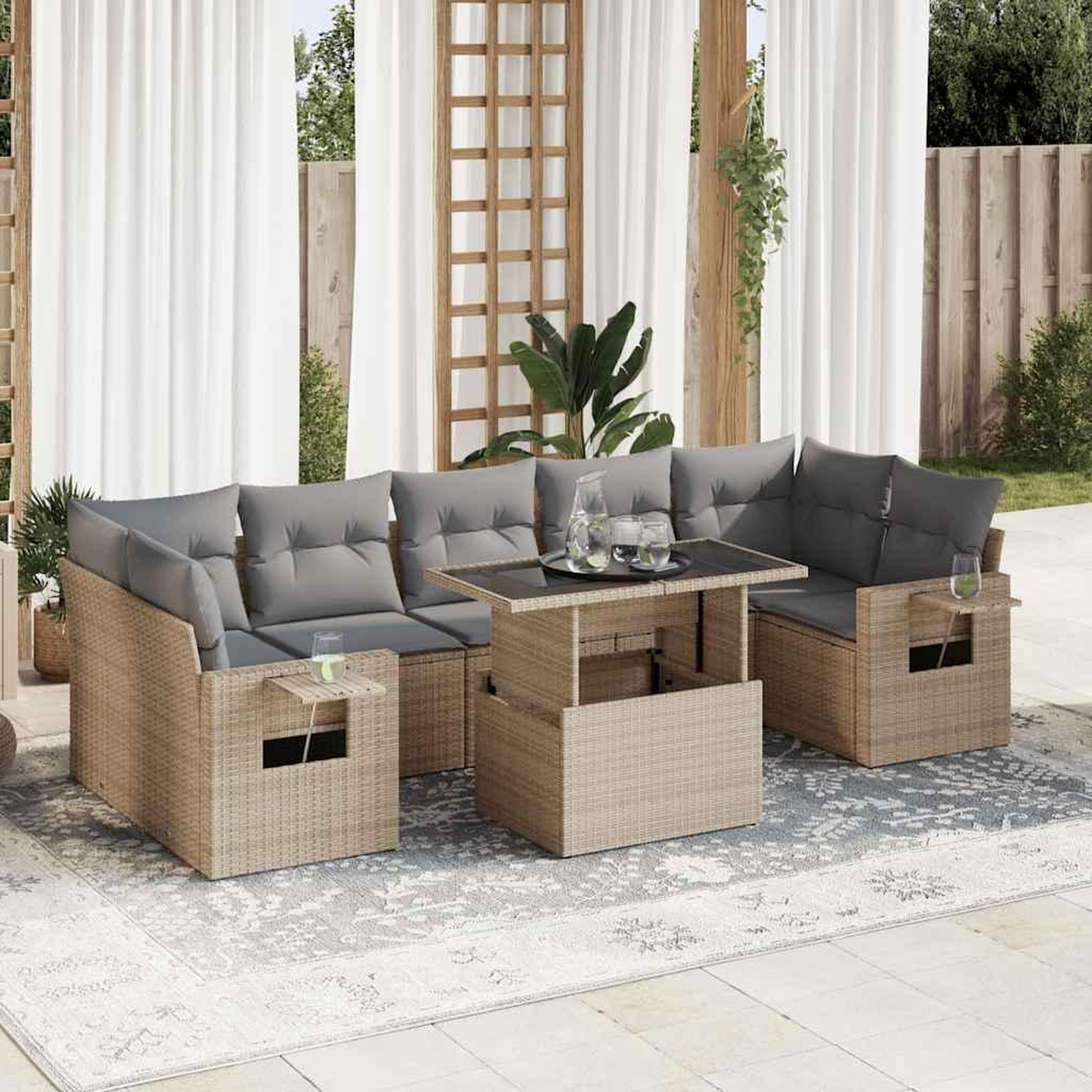 VIDAXL Salon de jardin avec coussins 8 pcs beige resine tressee