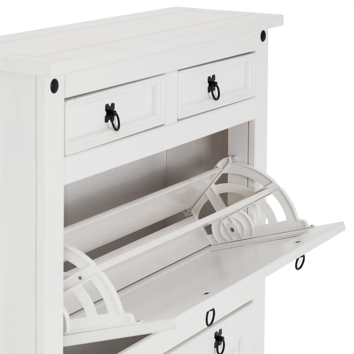 IDIMEX Meuble à chaussures en pin TEQUILA style mexicain, 2 abattants et 2 tiroirs