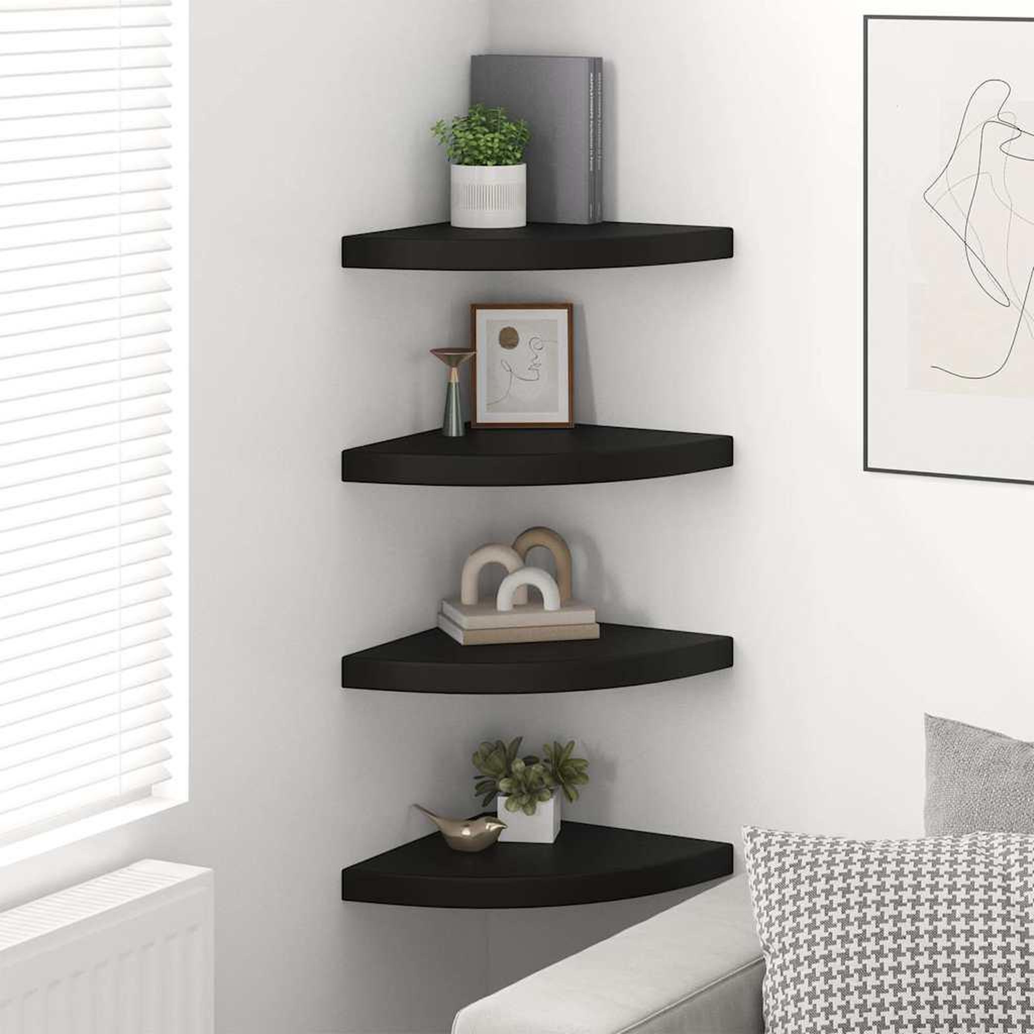 Voir la diapositive 3 : VIDAXL Etageres d'angle flottantes 4 pcs noir 35x35x3,8 cm mdf