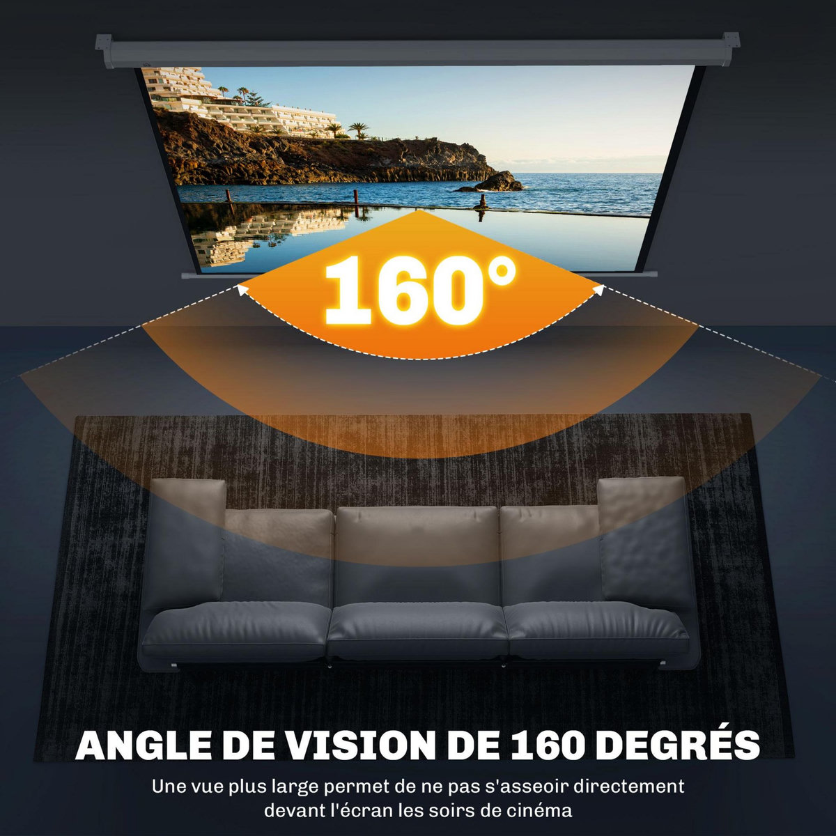 HOMCOM Écran de projection home-cinéma TV format 4:3 84 pouces 4K HD métal PVC blanc
