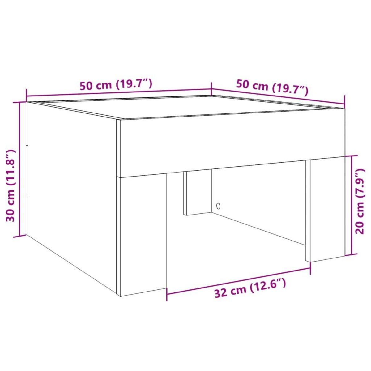 VIDAXL Table basse avec LED infini chene marron 50x50x30 cm
