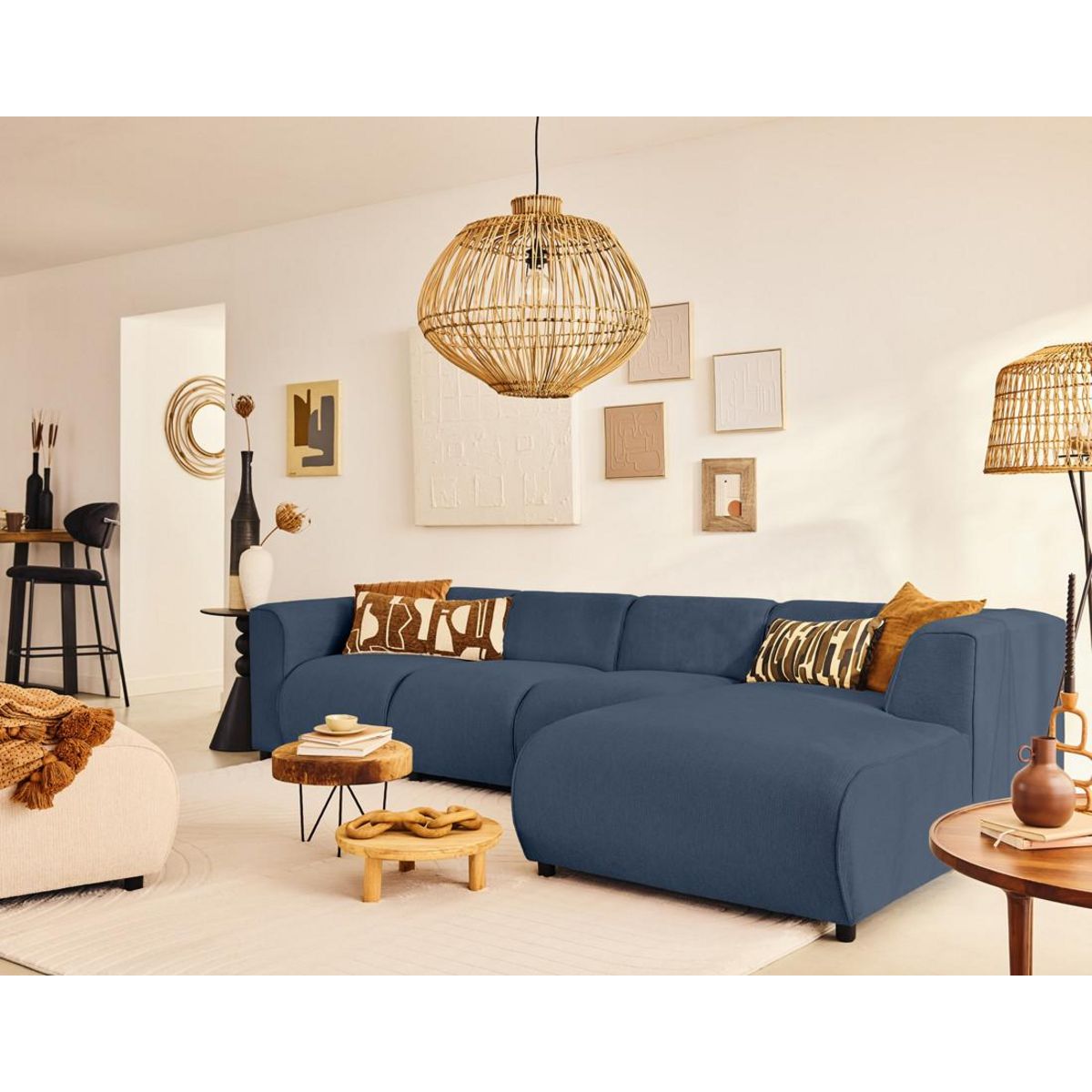 LISA DESIGN Suaro - canapé modulable d'angle droit 5 places en tissu texturé