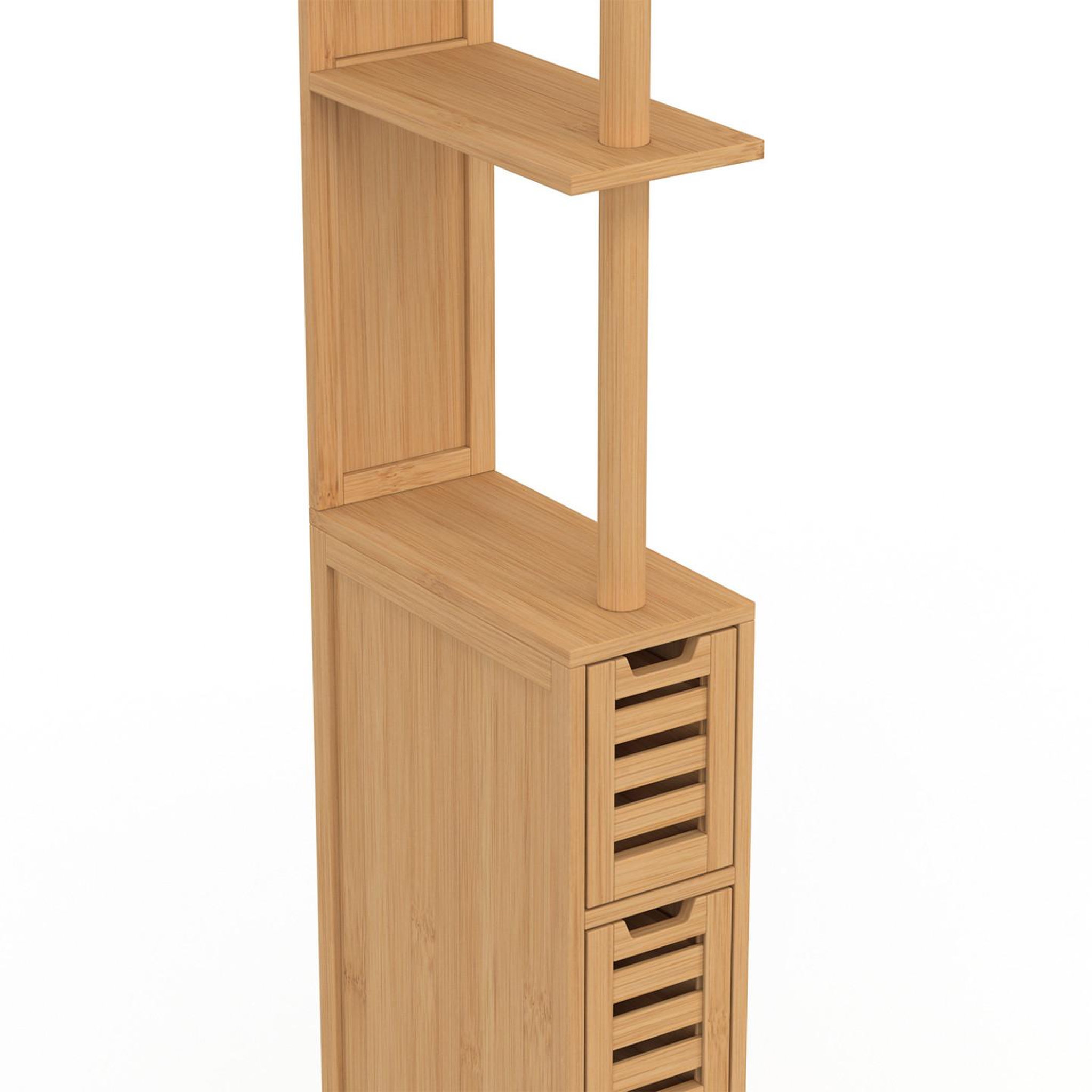 Voir la diapositive 6 : ID MARKET Meuble wc 1 porte 2 tiroirs bambou bea avec étagères
