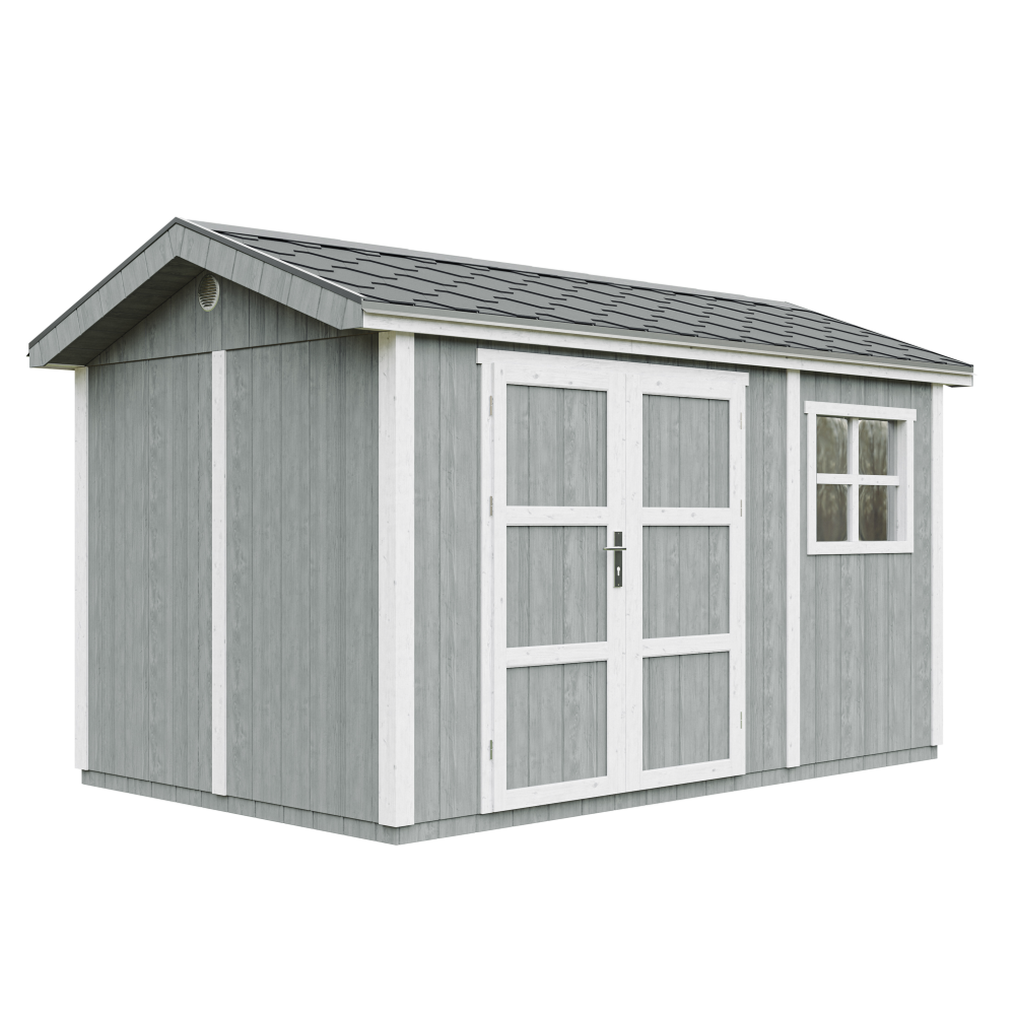 Voir la diapositive 1 : TIMBELA Abri de Jardin Qualité Premium 8,68 m² H252x250x412cm Avec un sol et des bardeaux bitumineux M914A