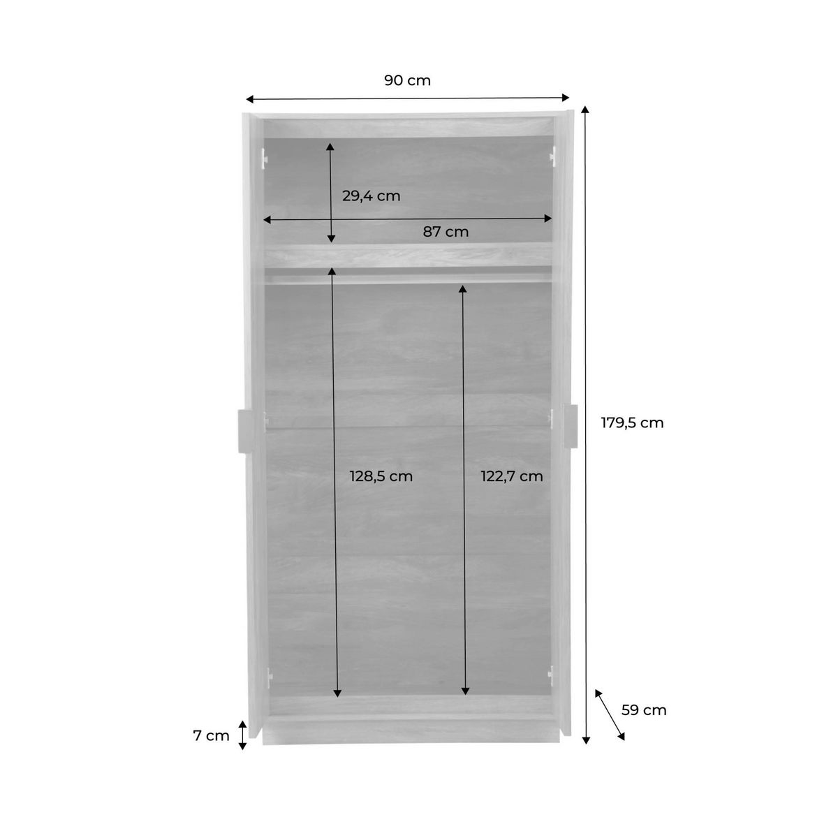 SWEEEK Dressing décor bois de manguier rainuré 2 portes - 90 x 59 x 179.5 cm - Celian