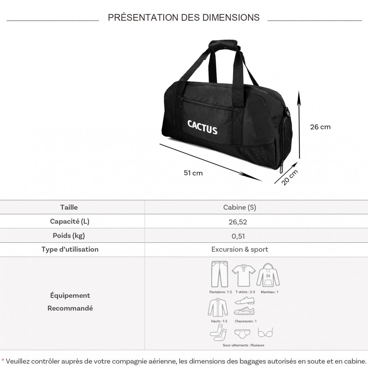 Cactus Sac de voyage week-end 26L et sport sans roulettes