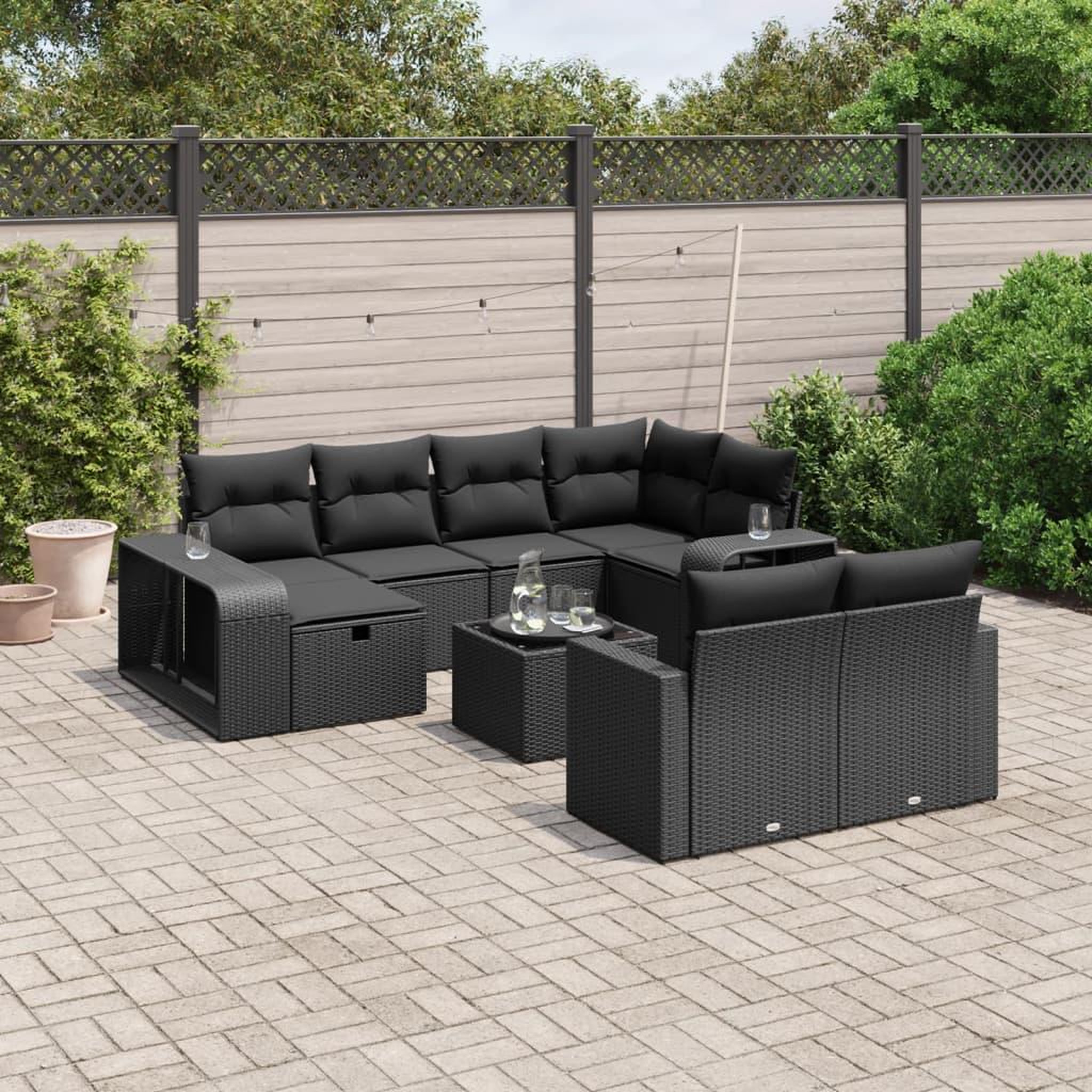 VIDAXL Salon de jardin 11 pcs avec coussins noir resine tressee