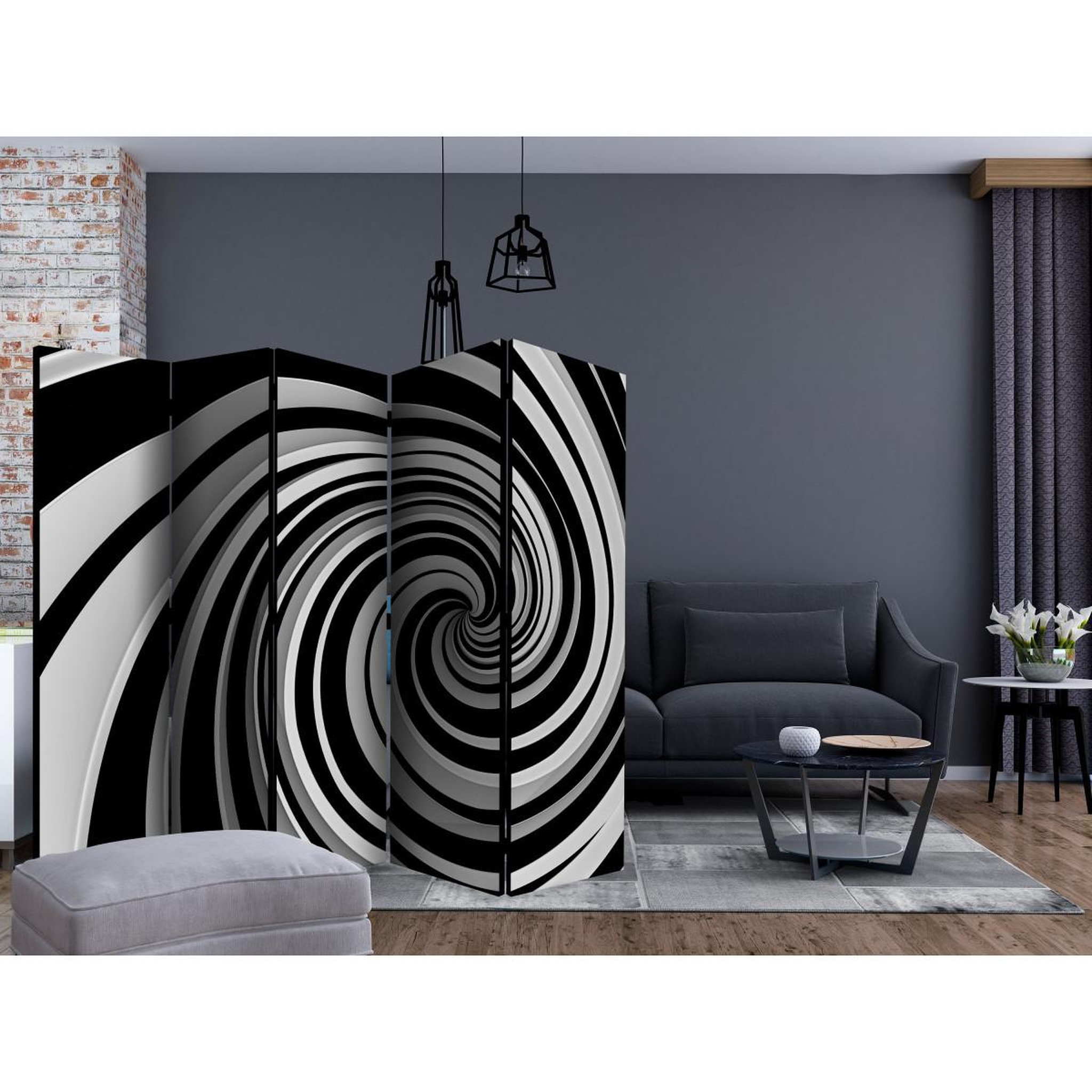 Voir la diapositive 2 : Paris Prix Paravent 5 volets  black & white swirl  172x225cm