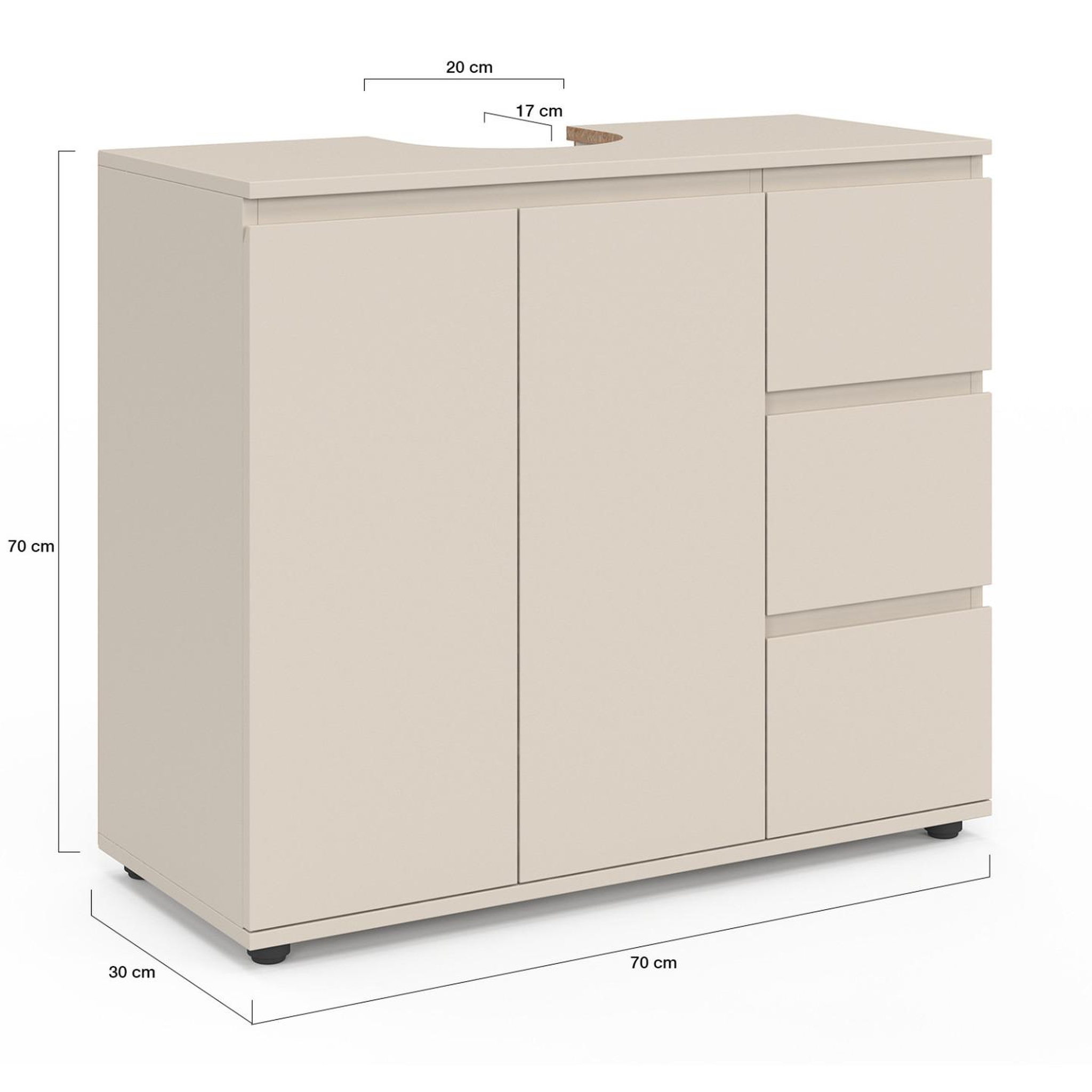 Voir la diapositive 5 : ID MARKET Meuble sous lavabo salle de bain tomi avec placard et 3 tiroirs beige