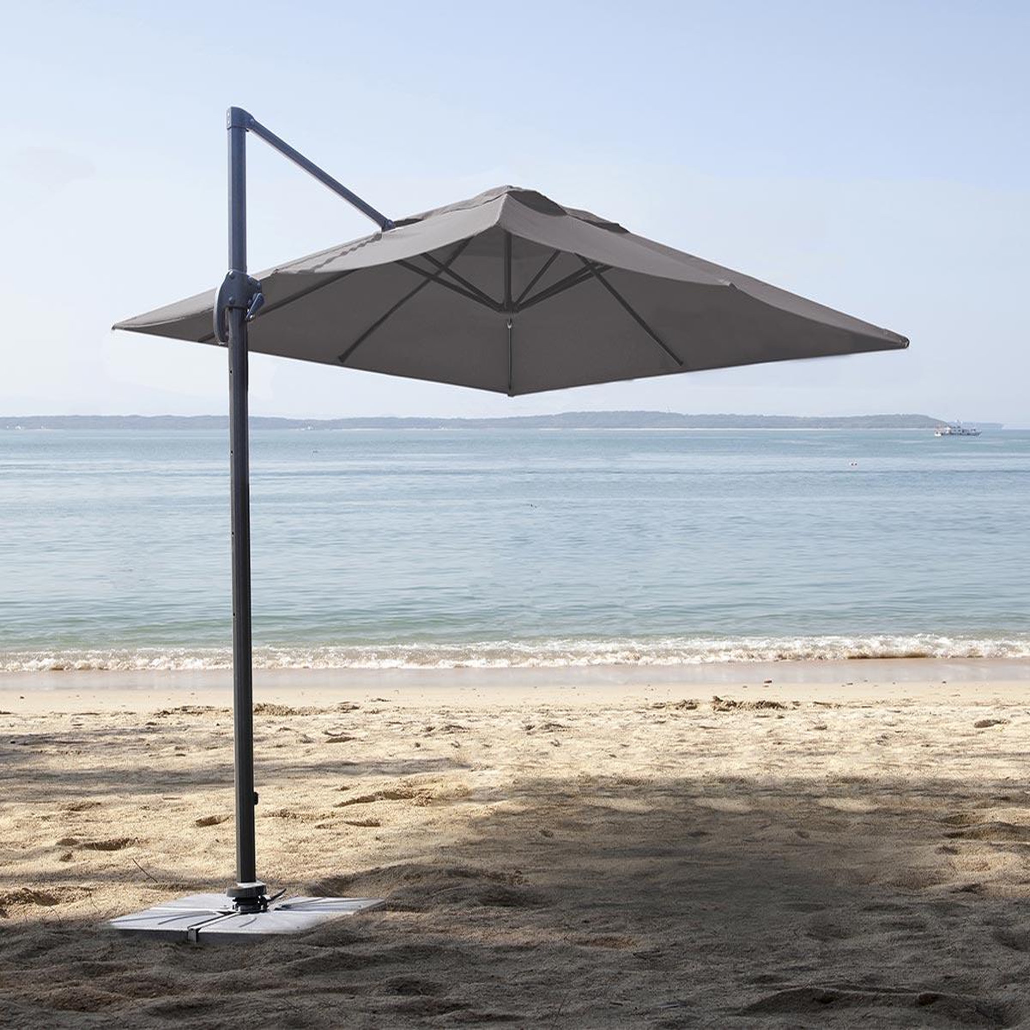 Jardiline Parasol en aluminium carré coloris taupe avec pied en croix + housse incluse Trinidad - 3 x 3 x 2,66 m - Jardiline