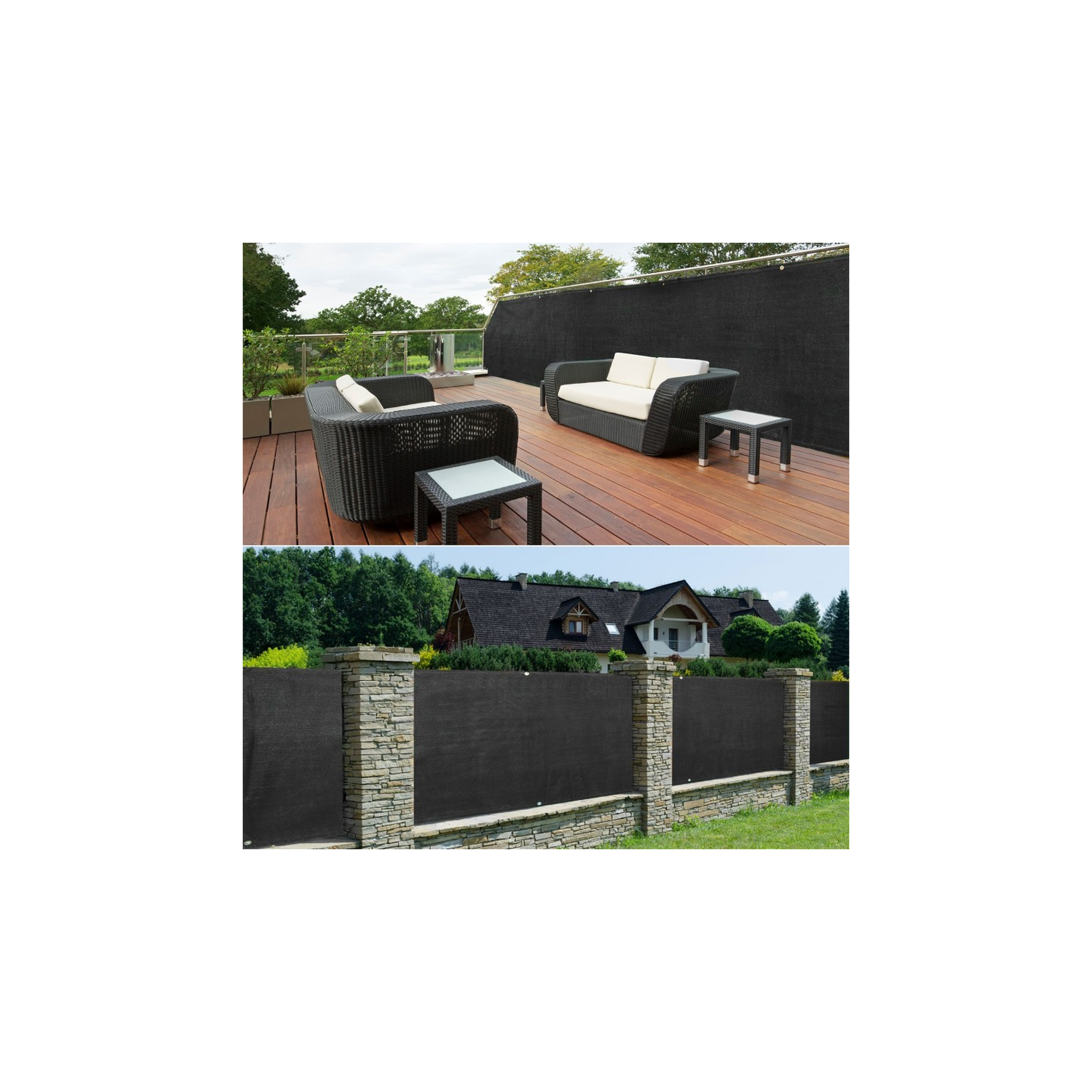 Voir la diapositive 5 : ID MARKET Brise vue renforcé 1 x 10 m noir 220 gr/m² luxe pro