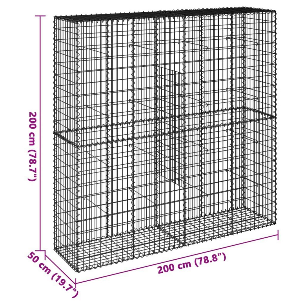VIDAXL Panier gabion avec couvercle 200x50x200 cm fer galvanise