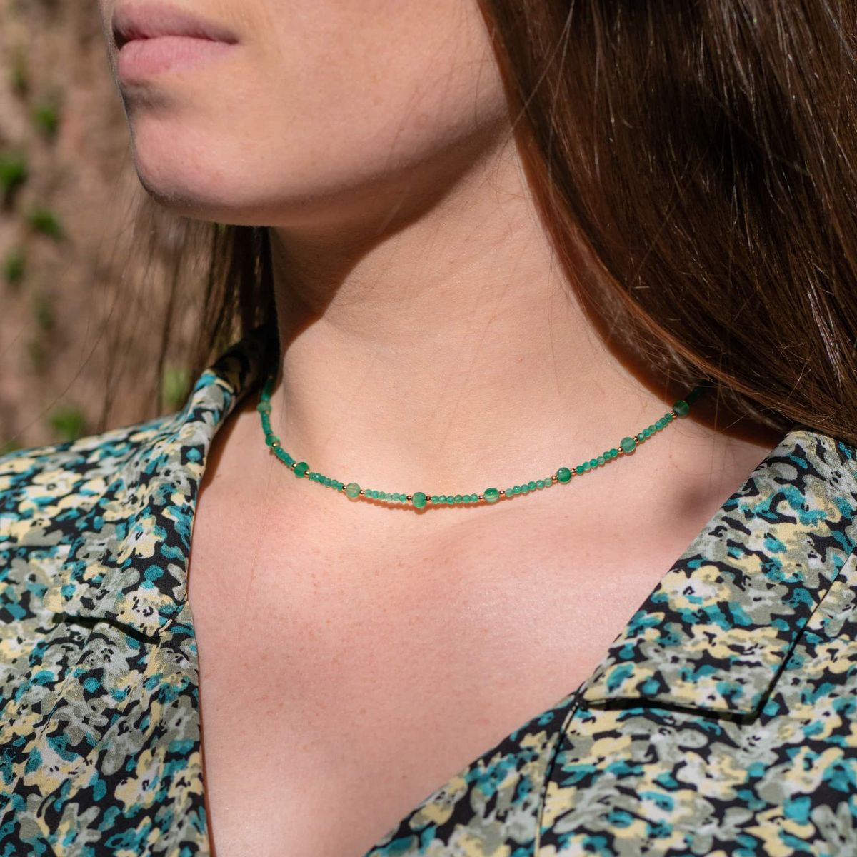 SLOYA Collier Paloma en pierres Agate Verte