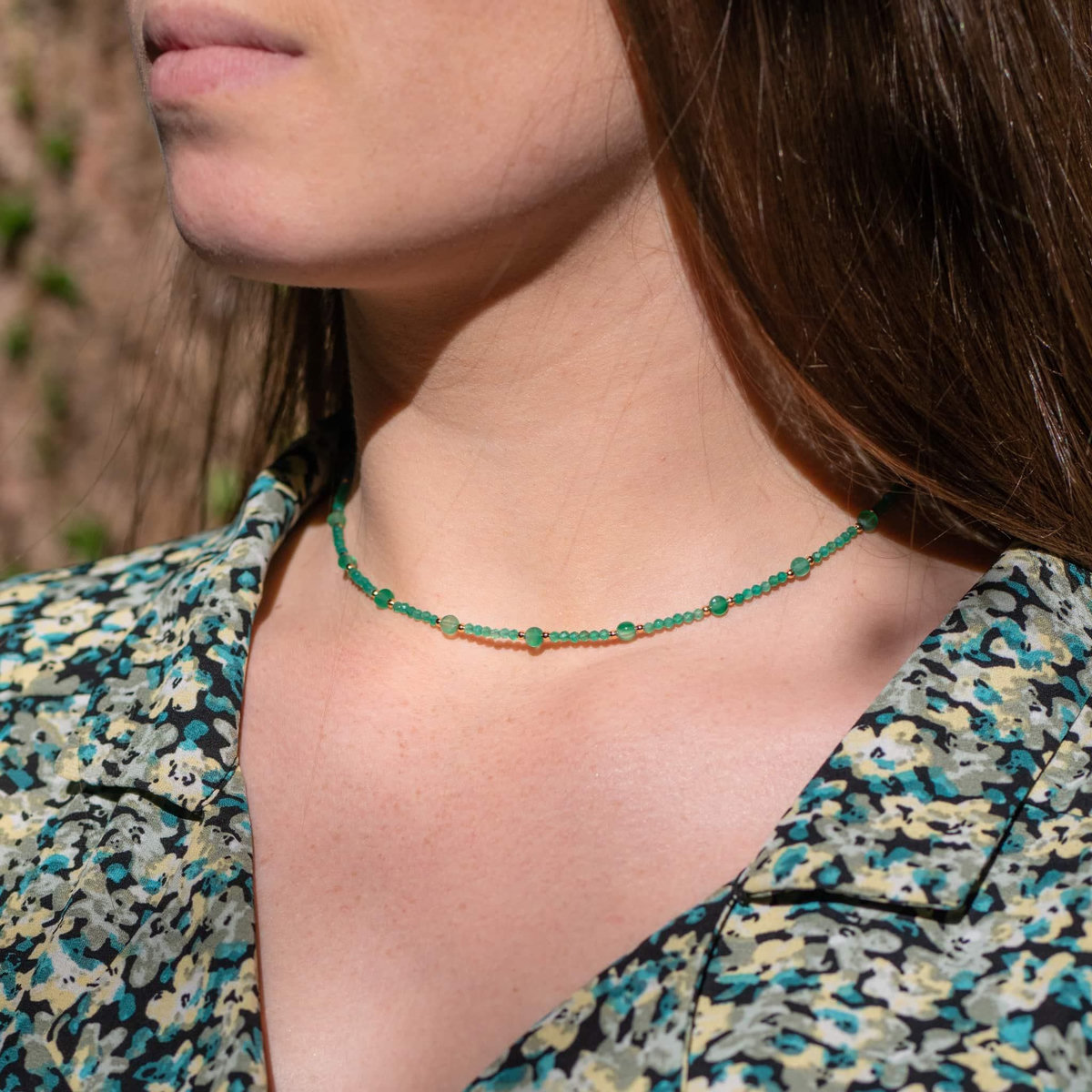 SLOYA Collier Paloma en pierres Agate Verte