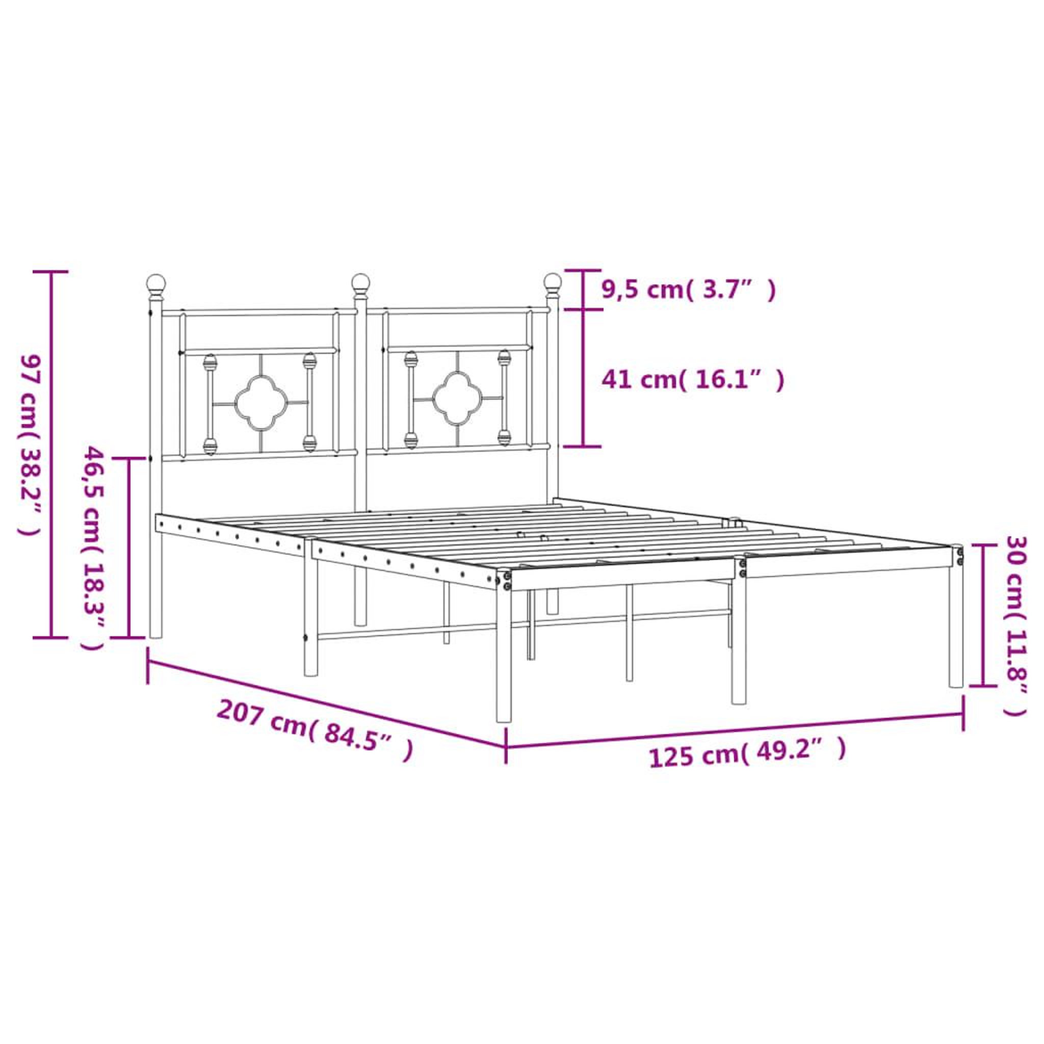 Voir la diapositive 6 : VIDAXL Cadre de lit metal sans matelas avec tete de lit noir 120x200cm