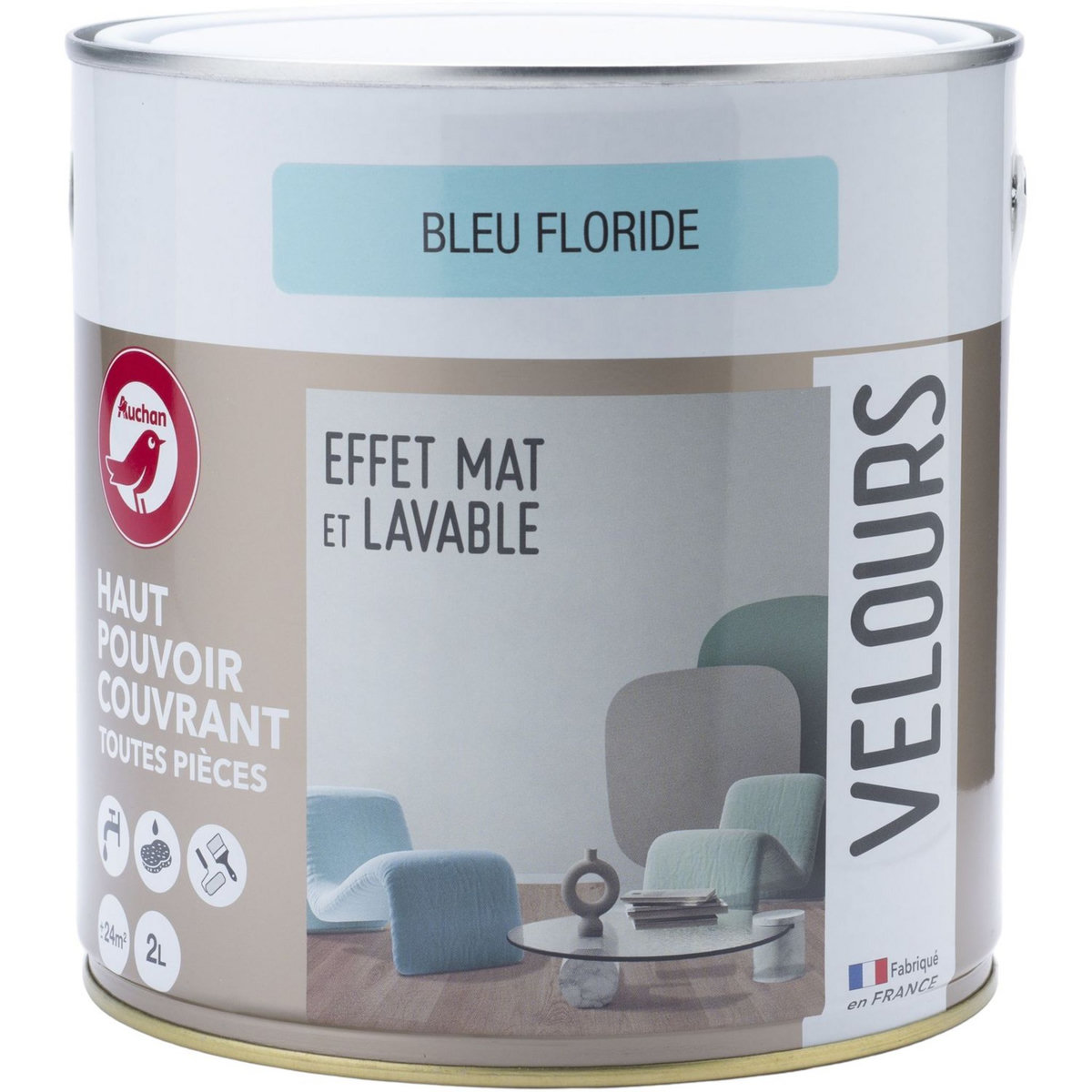 AUCHAN Mono couche velour 2 L bleu floride 