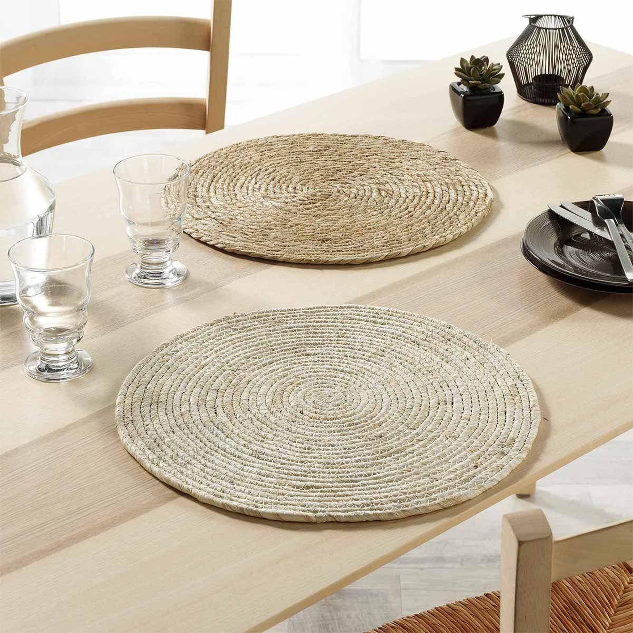 Voir la diapositive 4 : Douceur d'Intérieur Set de Table Rond  Paille de Jonc  38cm Naturel