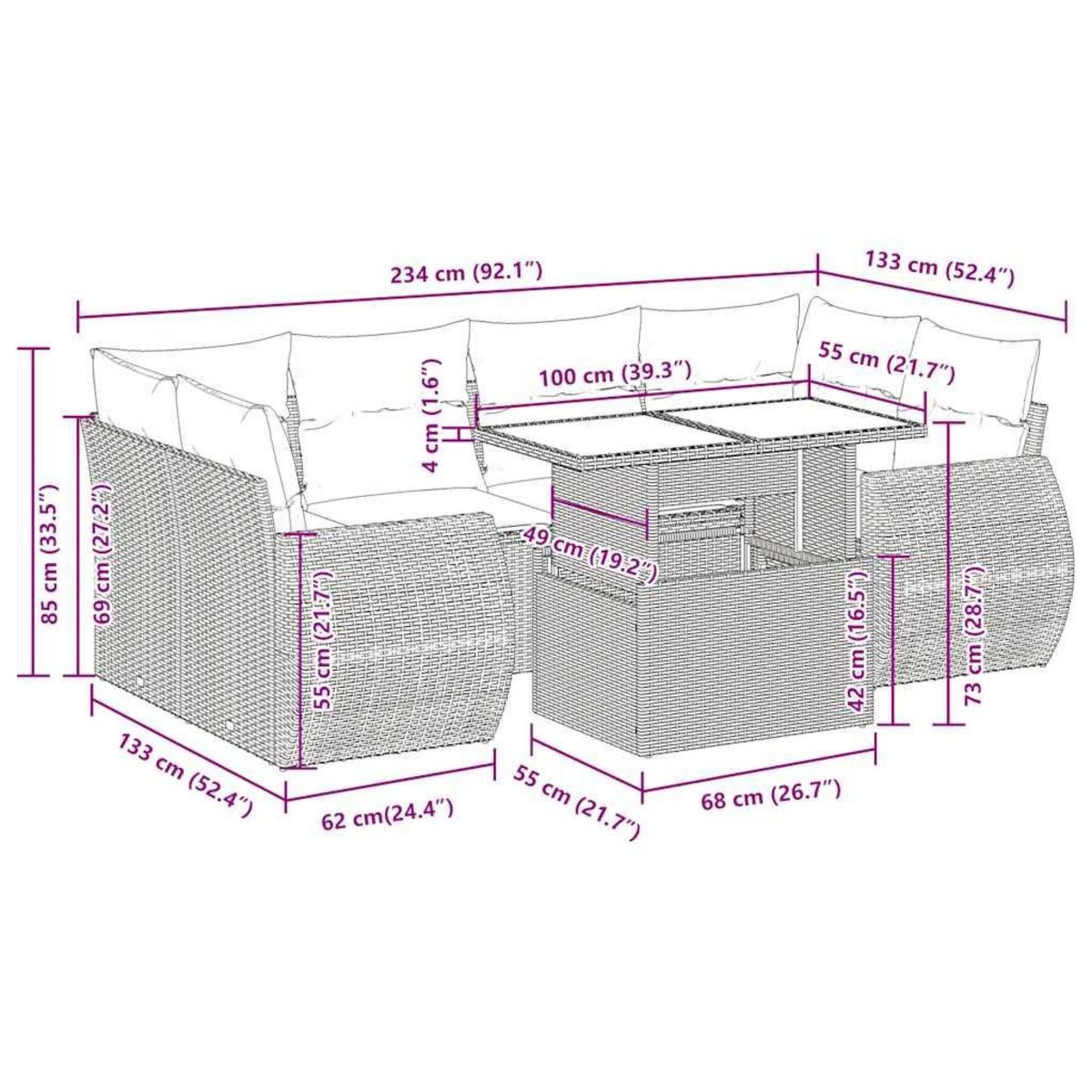 VIDAXL Salon de jardin 7 pcs avec coussins noir resine tressee