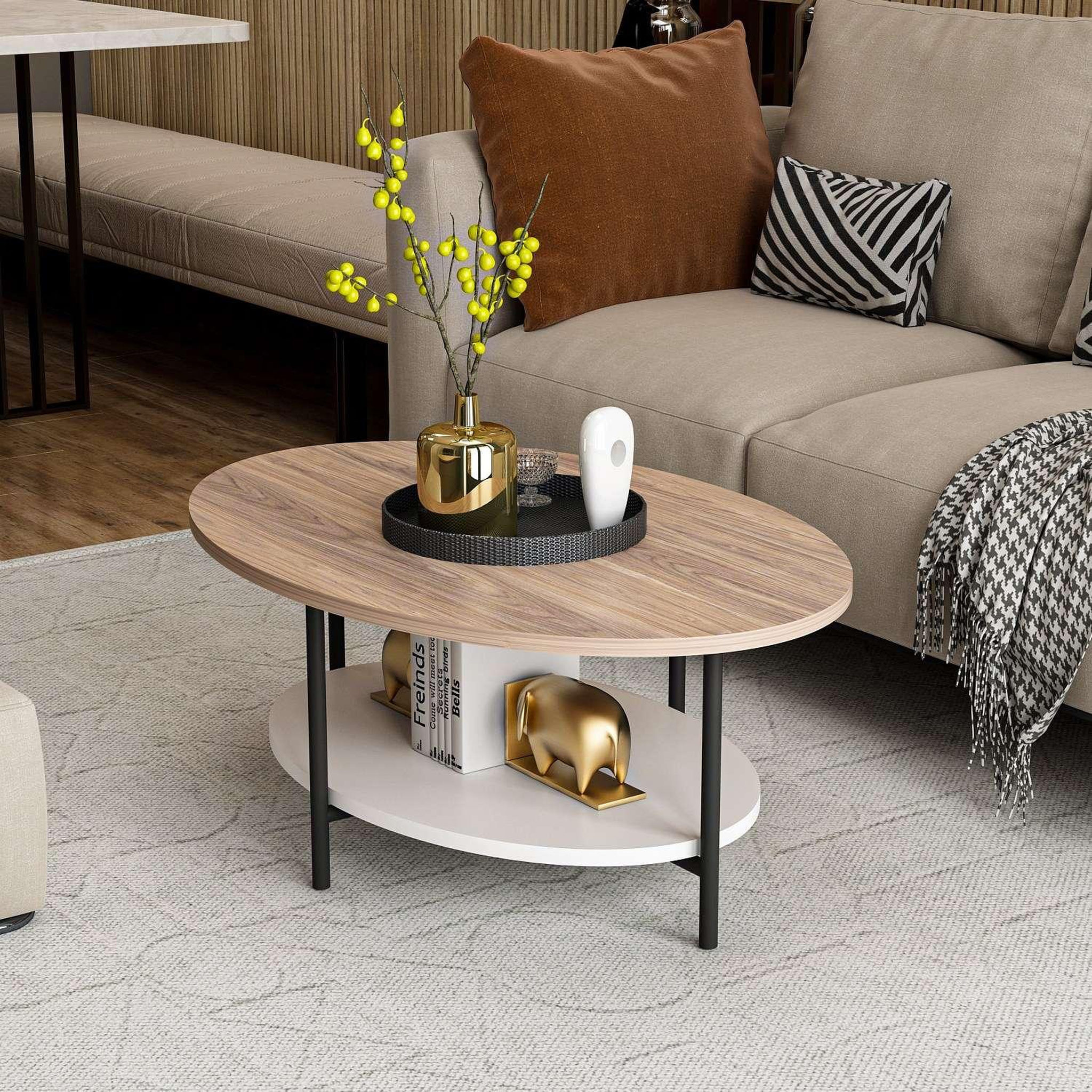 Voir la diapositive 2 : TOILINUX Table basse 1 étagère ombeline en bois - beige et blanc