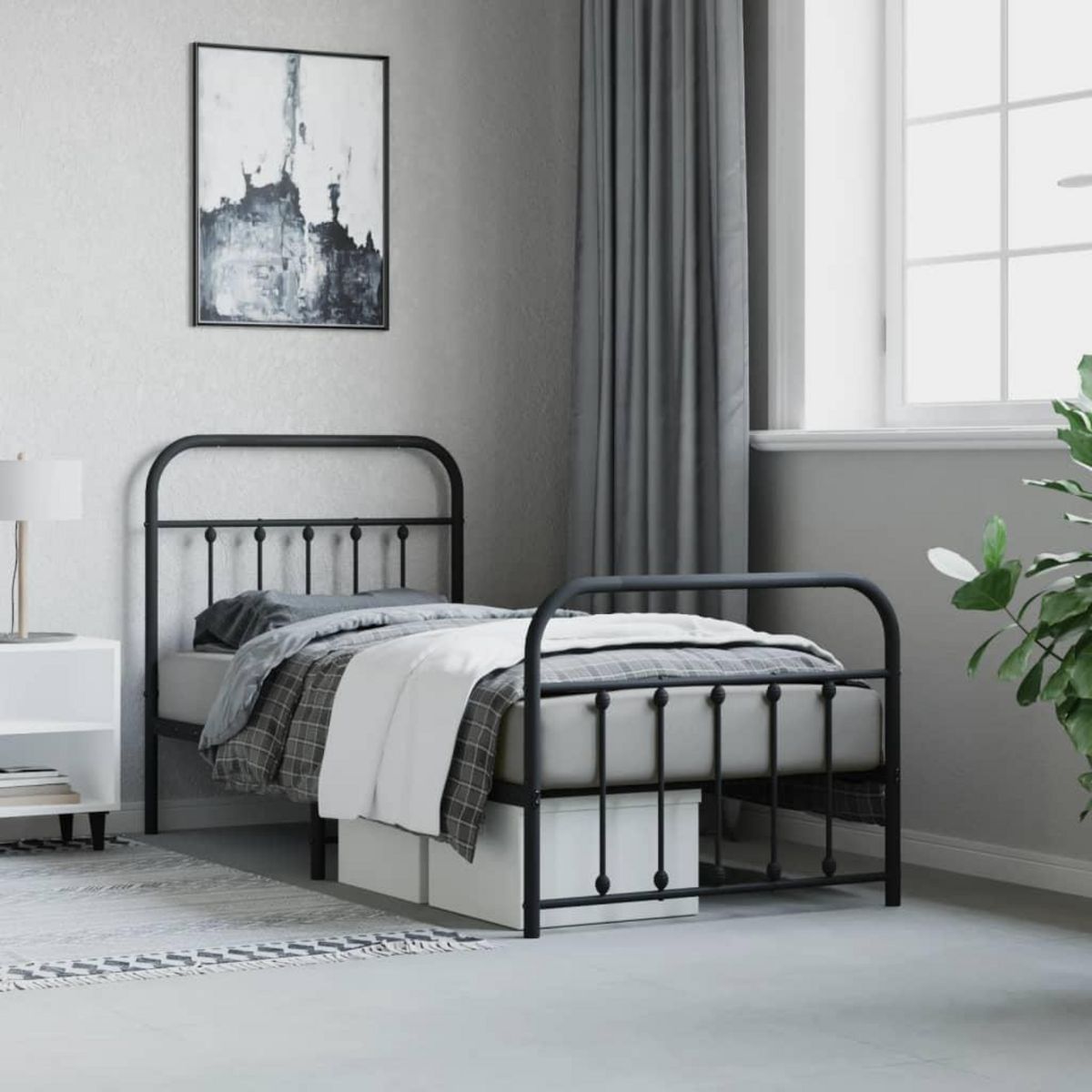 VIDAXL Cadre de lit metal sans matelas avec pied de lit noir 90x190 cm